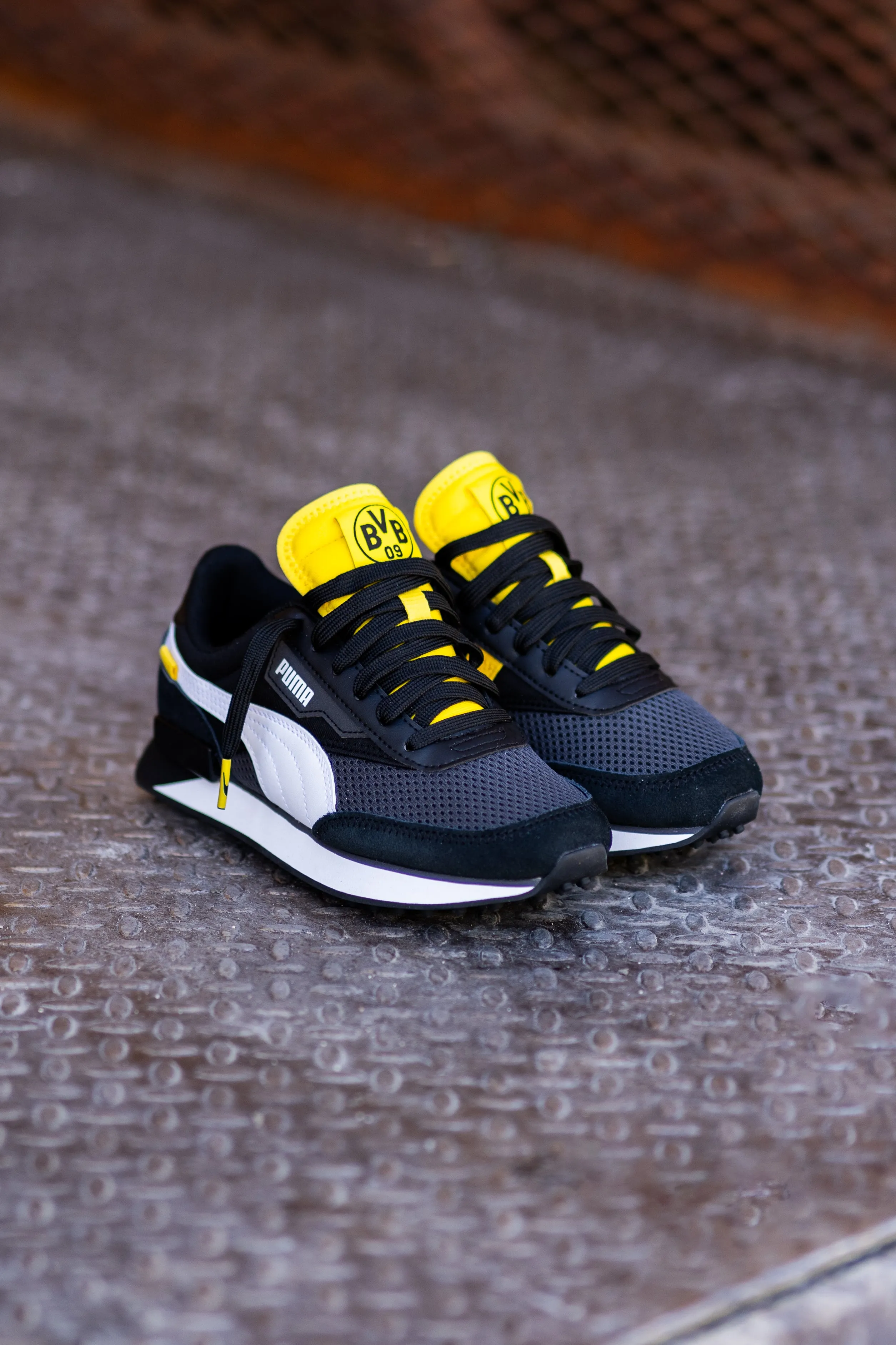 Mens Puma Future Rider BVB (Asphalt/Black/Cyber Yellow) Puma athletic shoe visuals