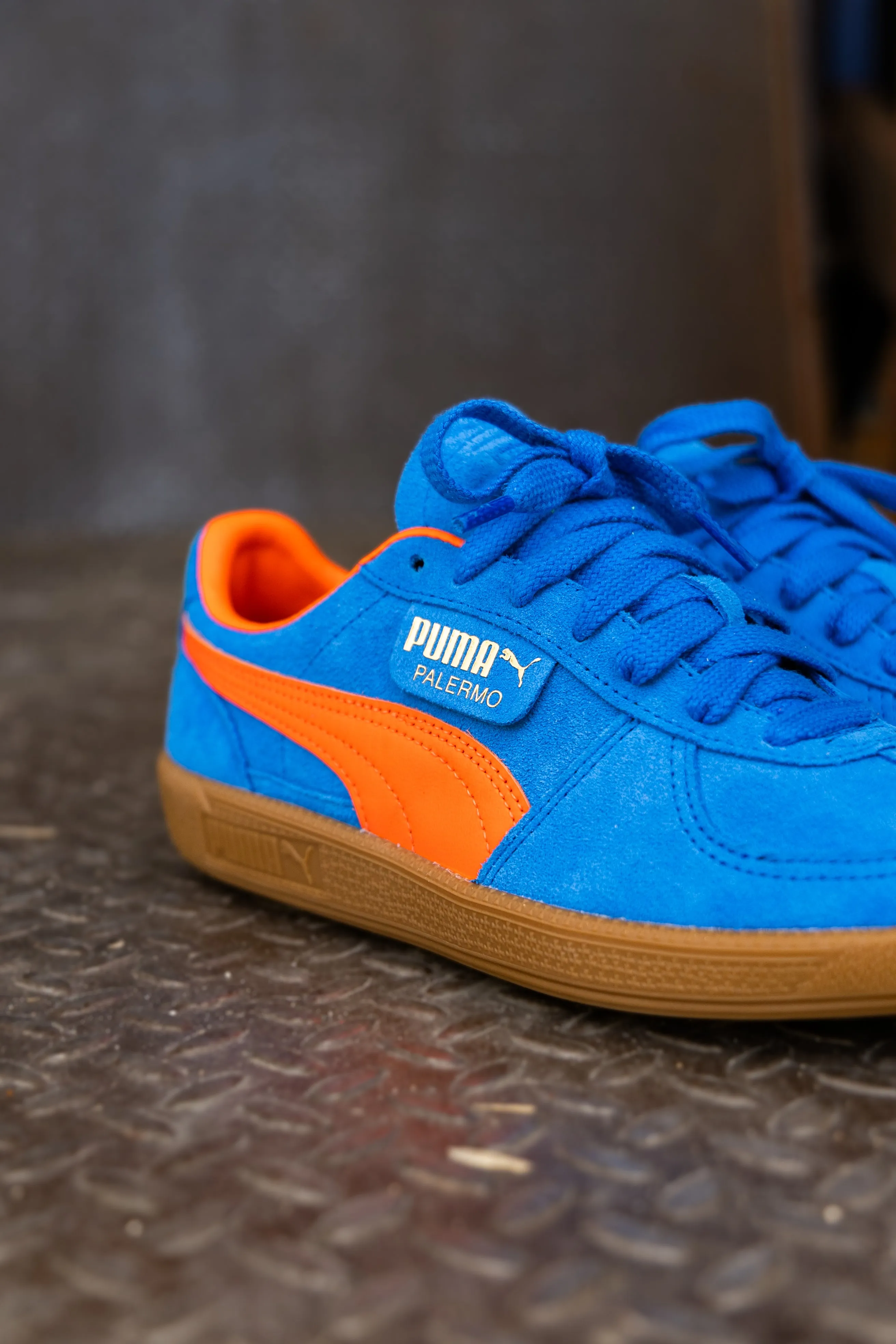 Mens Puma Palermo (Hyperlink Blue/Flame Flicker/Gum) Puma athletic shoe visuals