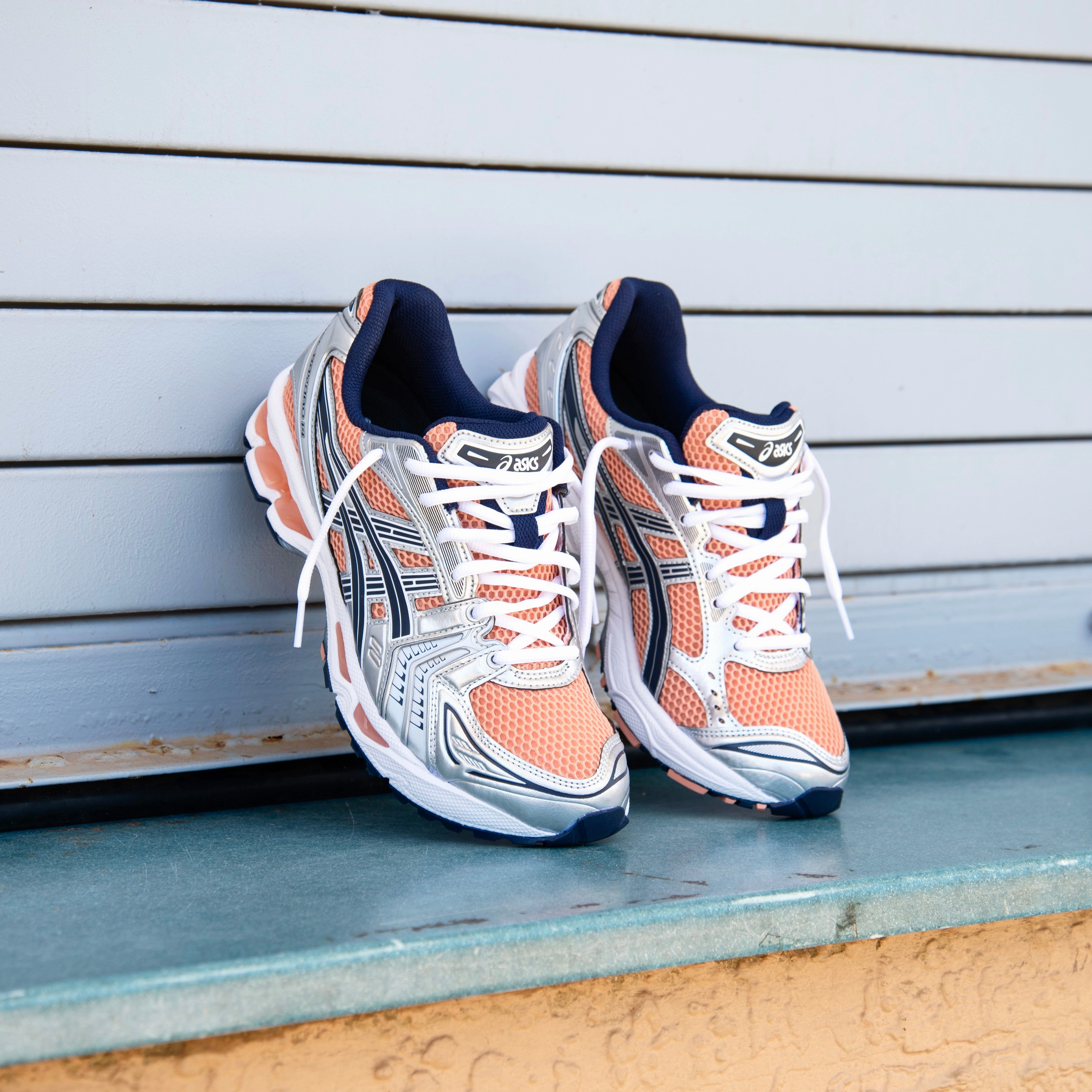 Mens Asics Gel-Kayano 14 (Sepia/Pure Silver) running shoe close-up shots