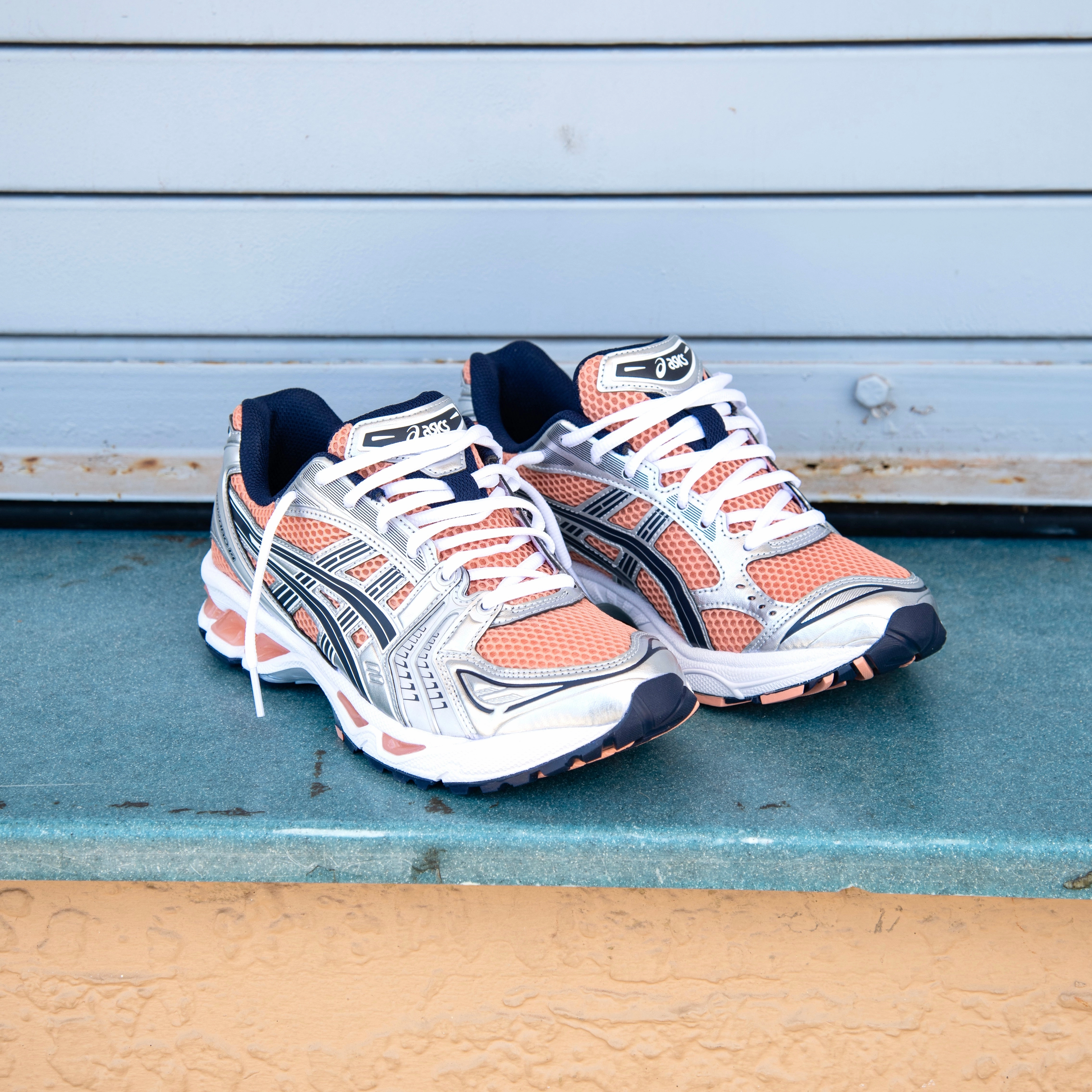 Mens Asics Gel-Kayano 14 (Sepia/Pure Silver) running shoe close-up shots