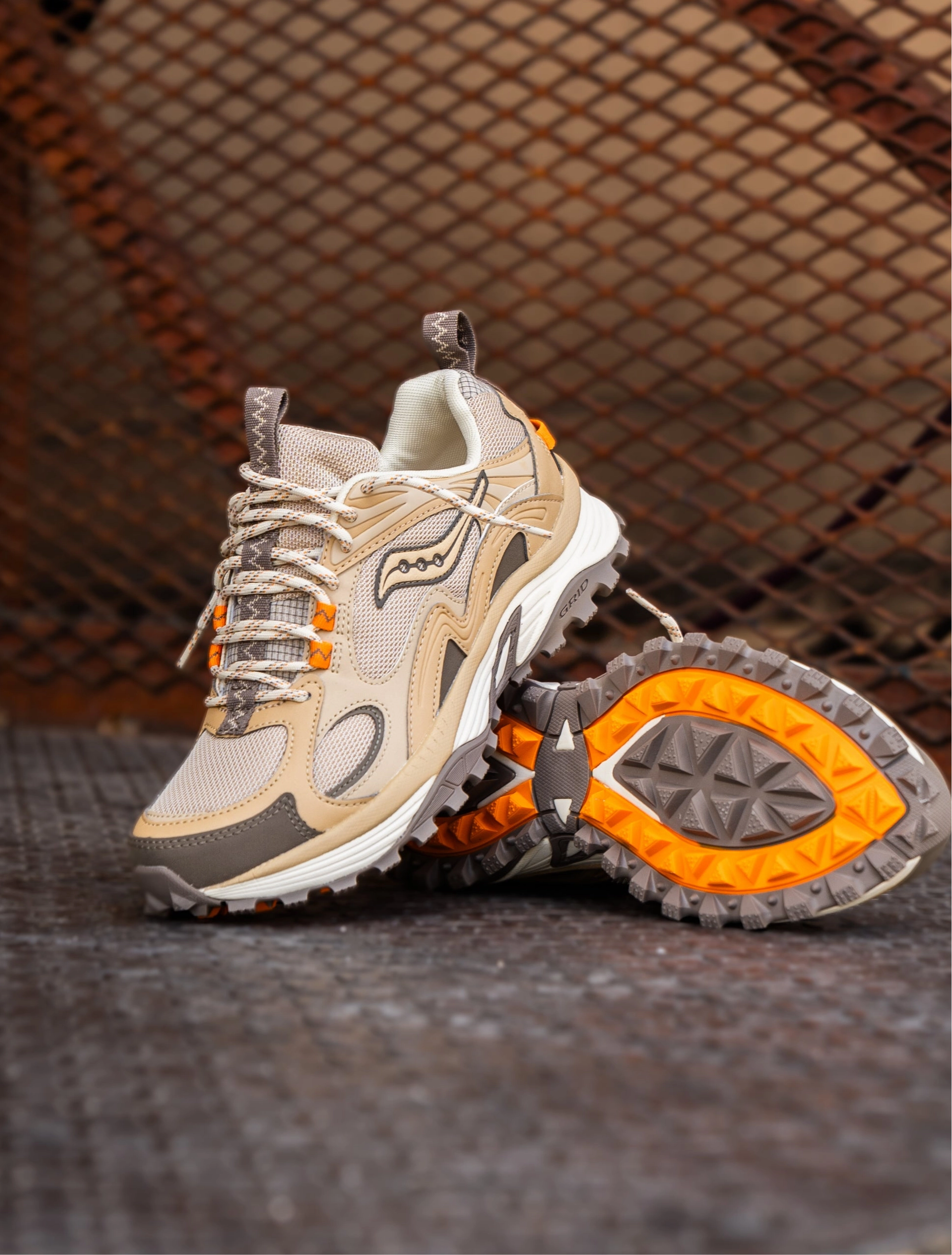 Mens Saucony Grid Aura X (Whey/Orange) Saucony versatile athletic footwear