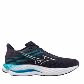 Mizuno Men's Wave Inspire 21 Running Shoes in Odyssey Gray/White/Capri Breeze AW25 Mizuno durable running shoes for pavement
