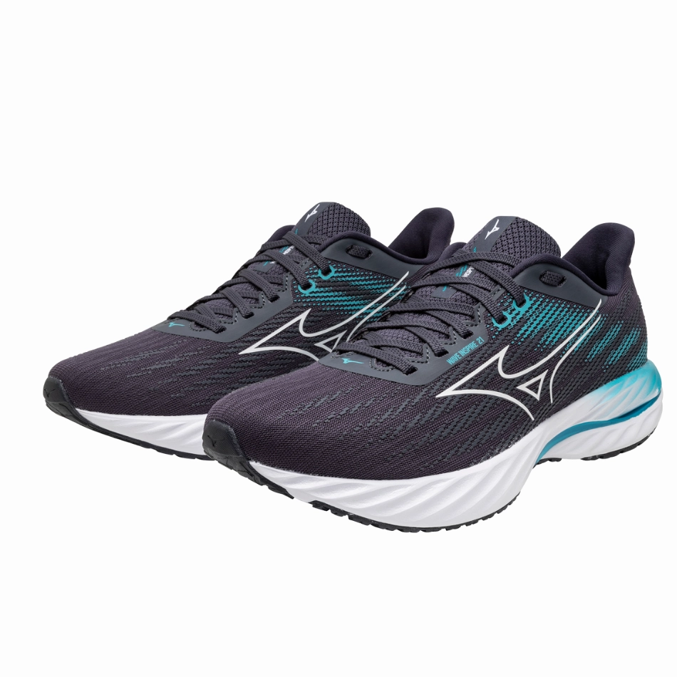 Mizuno Men's Wave Inspire 21 Running Shoes in Odyssey Gray/White/Capri Breeze AW25 Mizuno reliable running shoes