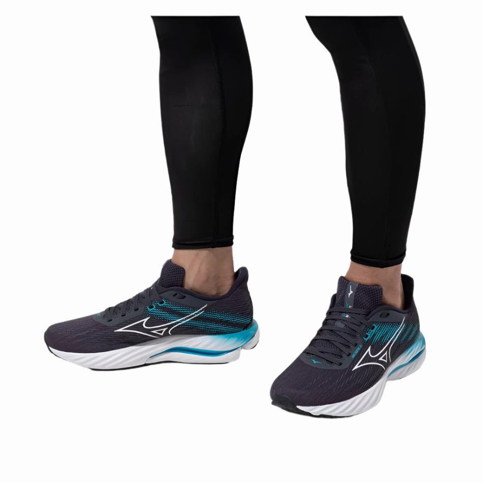 Mizuno Men's Wave Inspire 21 Running Shoes in Odyssey Gray/White/Capri Breeze AW25 Mizuno reliable running shoes