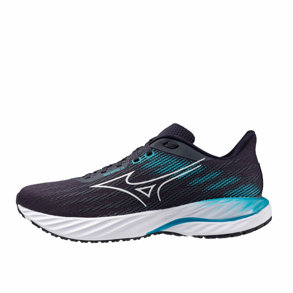Mizuno Men's Wave Inspire 21 Running Shoes in Odyssey Gray/White/Capri Breeze AW25 Mizuno reliable running shoes
