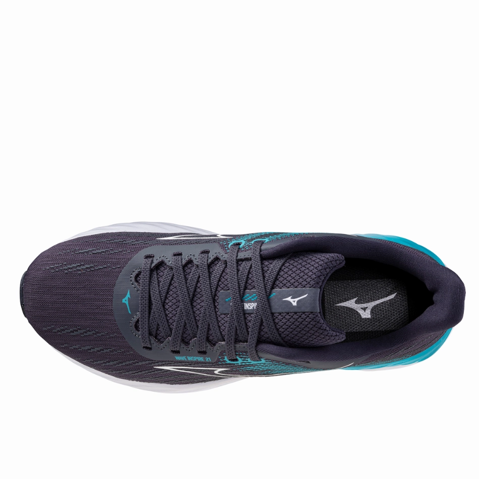 Mizuno Men's Wave Inspire 21 Running Shoes in Odyssey Gray/White/Capri Breeze AW25 Mizuno reliable running shoes