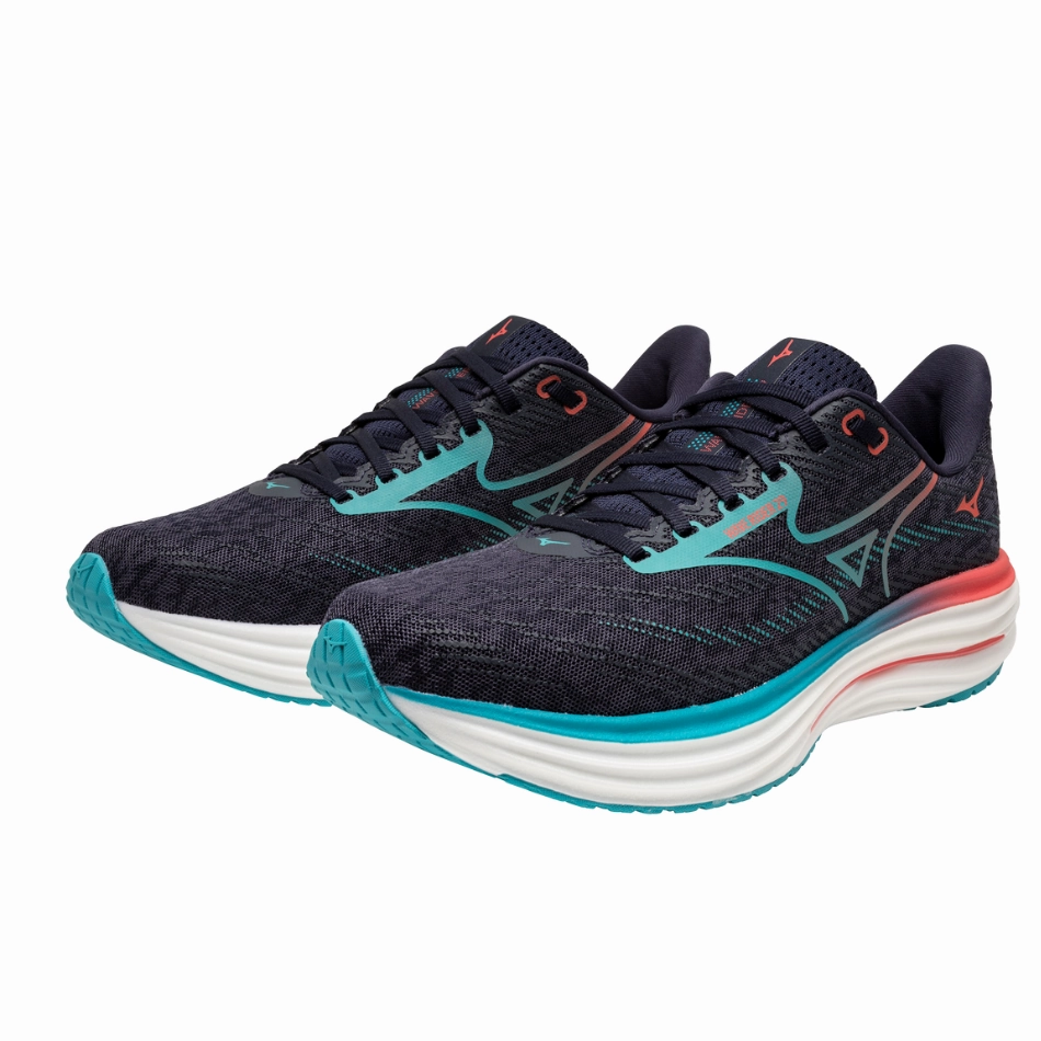 Mizuno Men's Wave Rider 29 Running Shoes in Odyssey Gray/Capri Breeze/Calypso Coral AW25 Mizuno reliable running shoes