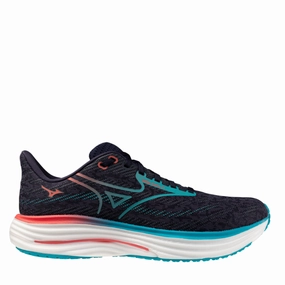 Mizuno Men's Wave Rider 29 Running Shoes in Odyssey Gray/Capri Breeze/Calypso Coral AW25 Mizuno durable running shoes for pavement