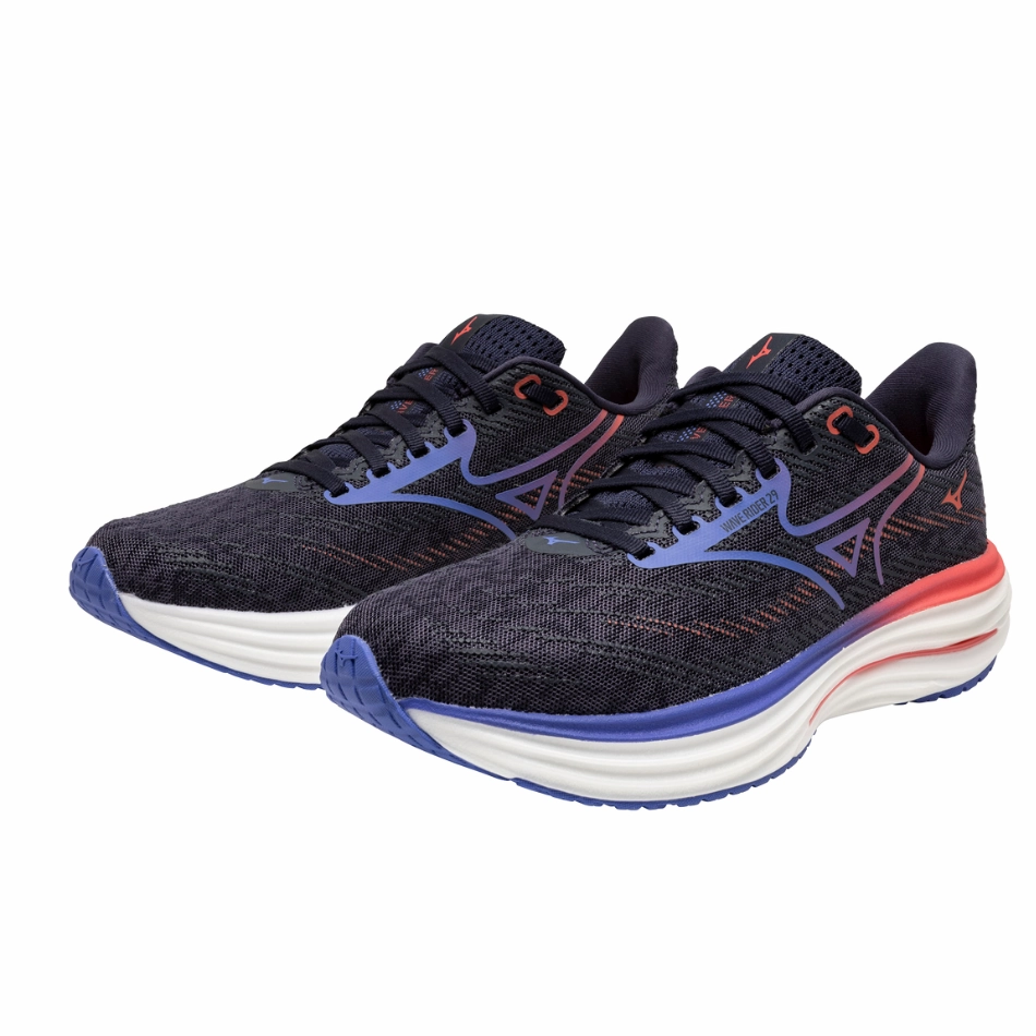 Mizuno Women's Wave Rider 29 Running Shoes in Odyssey Gray/Iris Bloom/Calypso Coral AW25 Mizuno reliable running shoes