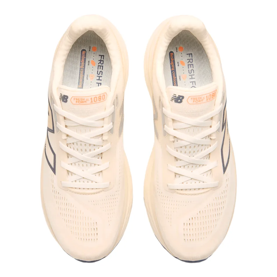 New Balance Men's Fresh Foam X 1080 v14 Running Shoes in Sea Salt/Vintage Indigo/Hot Mango SS25 New Balance women's athletic footwear