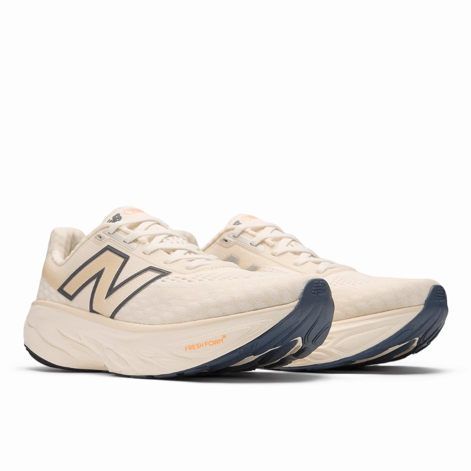 New Balance Women's Fresh Foam X 1080 v14 Running Shoes in Sea Salt/Vintage Indigo/Hot Mango SS25 New Balance women's athletic footwear