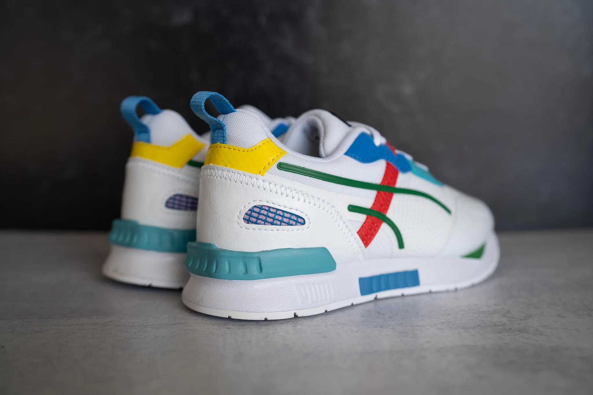 PRESCHOOL Puma Mirage Tech Game (White/Multi) Puma athletic shoe visuals