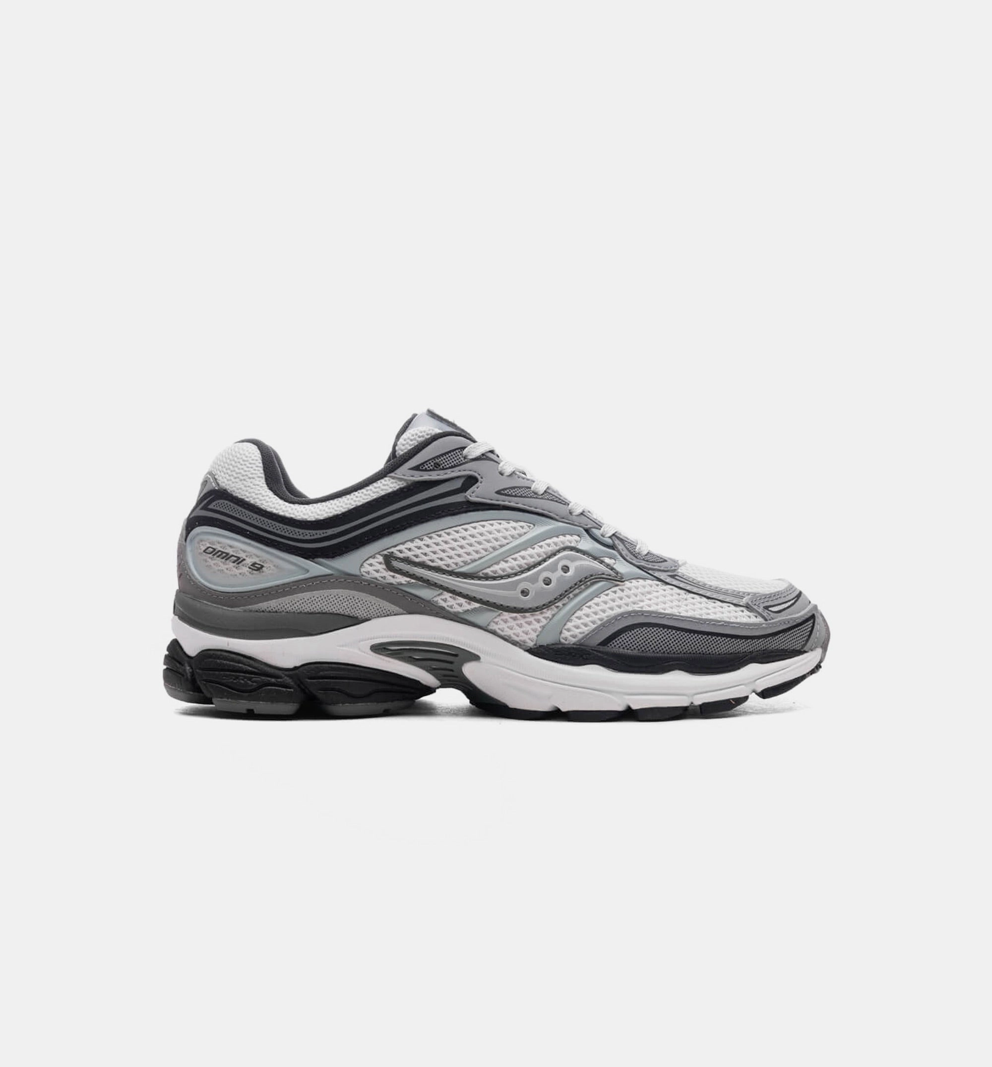 Progrid Omni 9 Mens Lifestyle Shoe - White/Black Saucony cushioned sneakers for distance runs