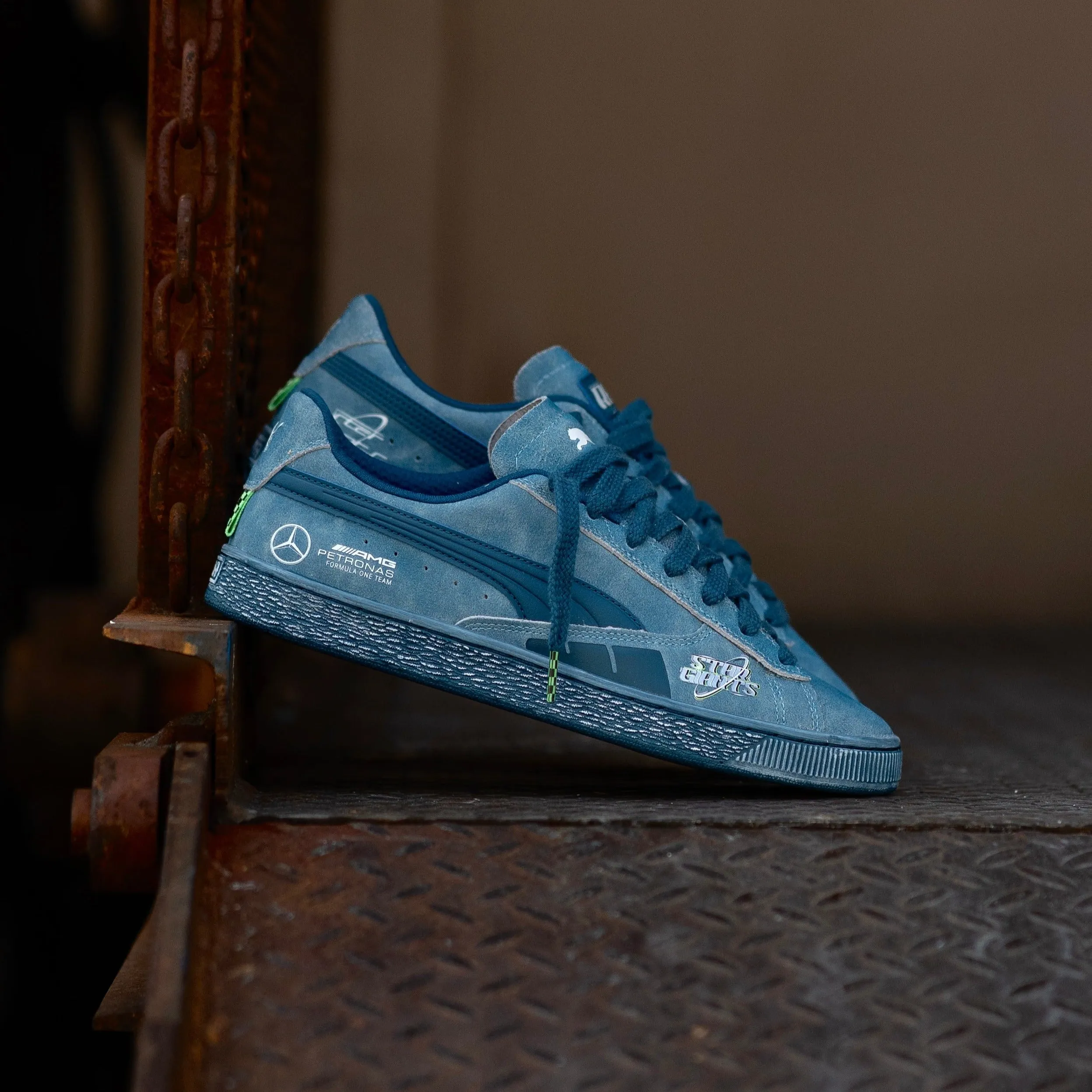 Puma Mercedes-AMG Petronas F1 Team Crews Go Summer Suede T (Ocean Tropic) Puma athletic shoe visuals