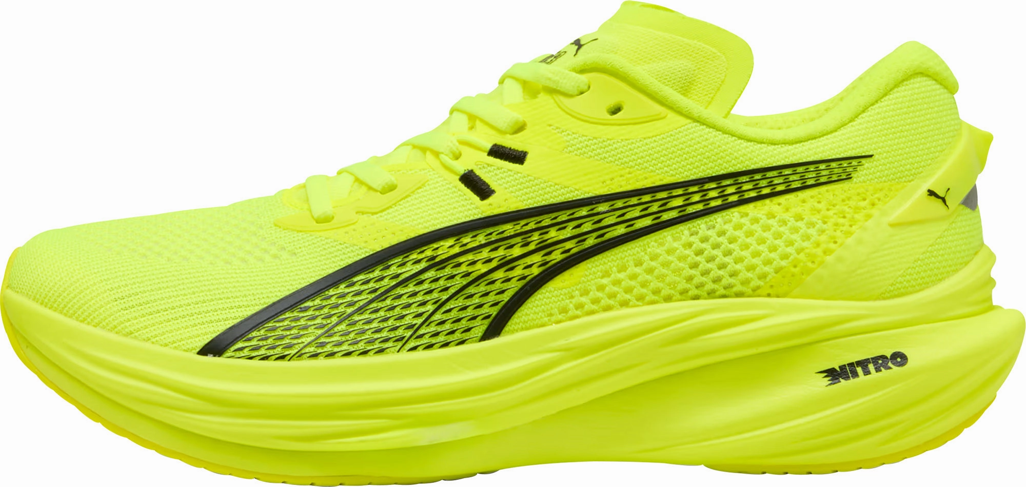 Puma Deviate Nitro 3 Mens Running Shoes - Yellow Puma sport shoes with bold branding