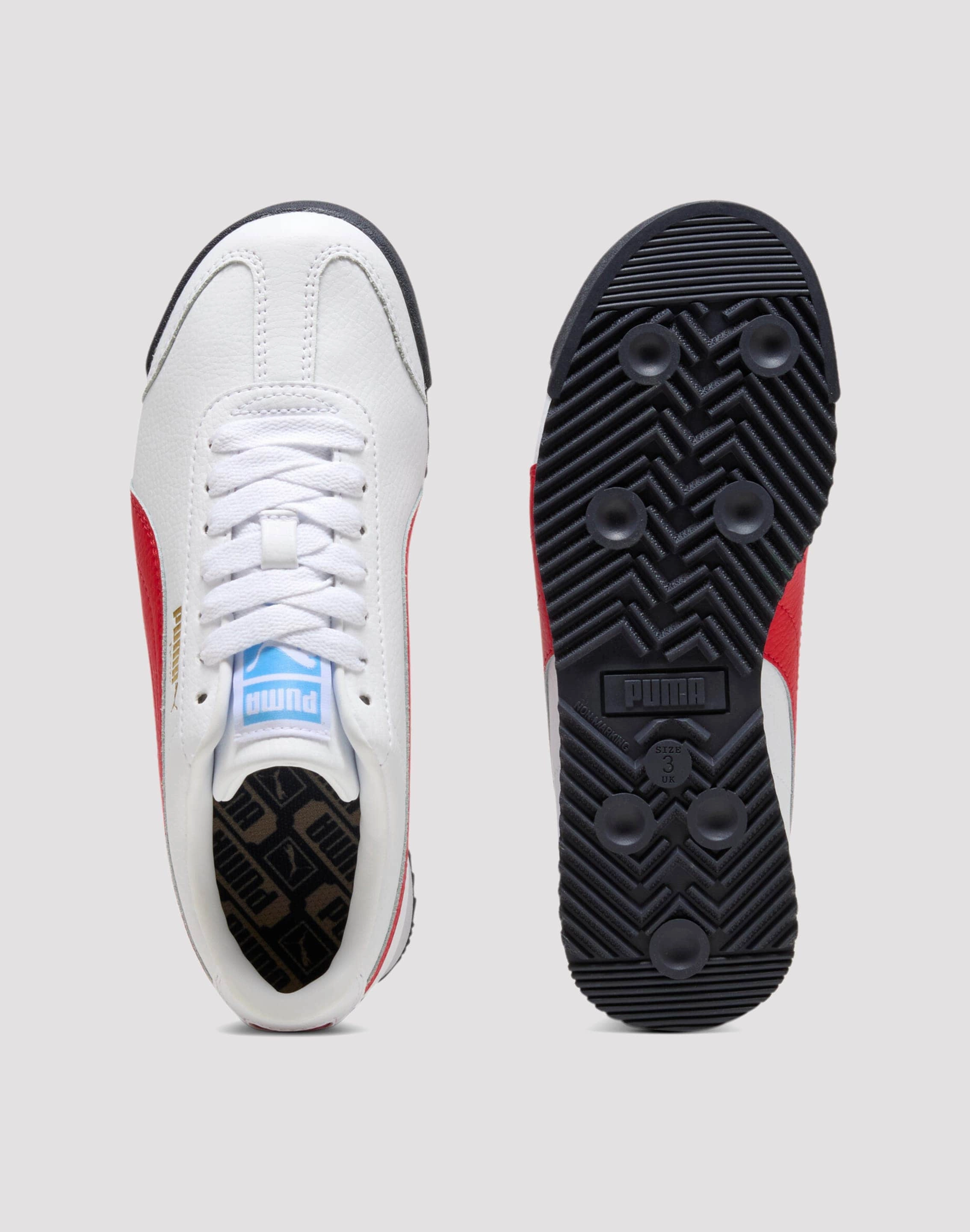 Puma Roma 24 Standard Grade School Boys' "White/Red/Blue" Memory Foam Shoes