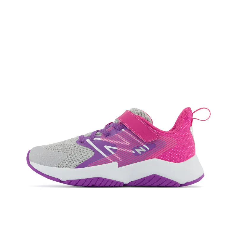 Rave Run v2 Bungee Lace - Summer Fog with Mystic Purple and Hi-Pink - Big Kids New Balance lifestyle shoes