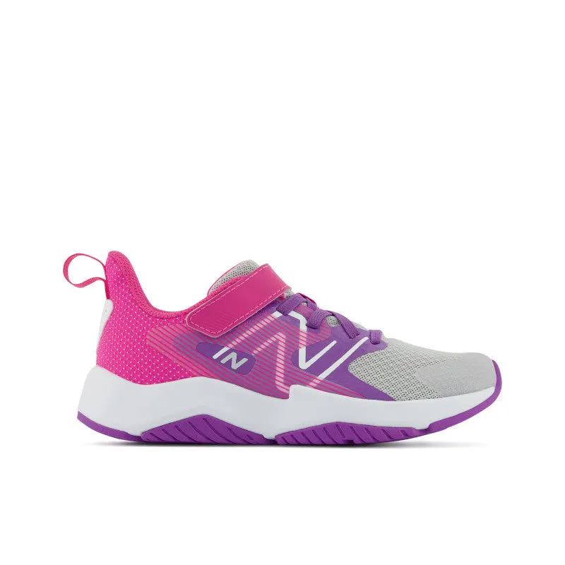 Rave Run v2 Bungee Lace - Summer Fog with Mystic Purple and Hi-Pink - Big Kids New Balance lifestyle shoes