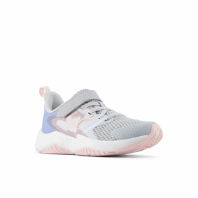Rave Run v2 Bungee Lace with Top Strap - Bright Sky with Granite and Rose Sugar - Little Kids New Balance casual sneakers for everyday comfort