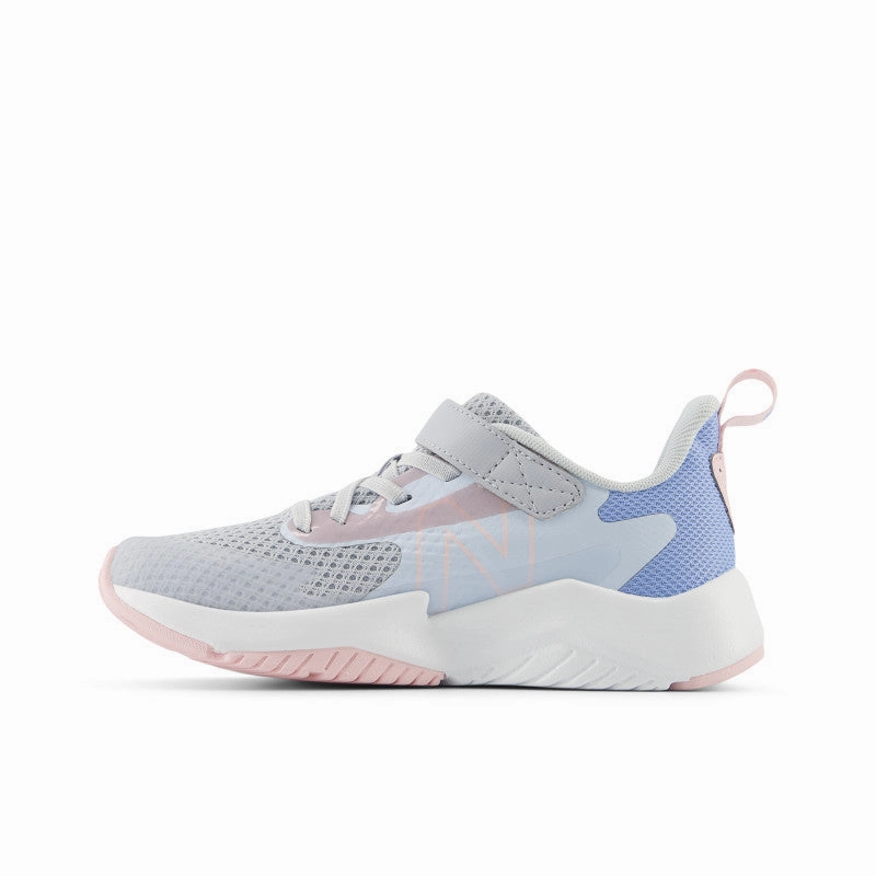 Rave Run v2 Bungee Lace with Top Strap - Bright Sky with Granite and Rose Sugar - Little Kids New Balance lifestyle shoes