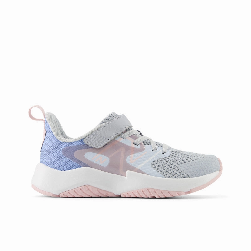 Rave Run v2 Bungee Lace with Top Strap - Bright Sky with Granite and Rose Sugar - Little Kids New Balance lifestyle shoes