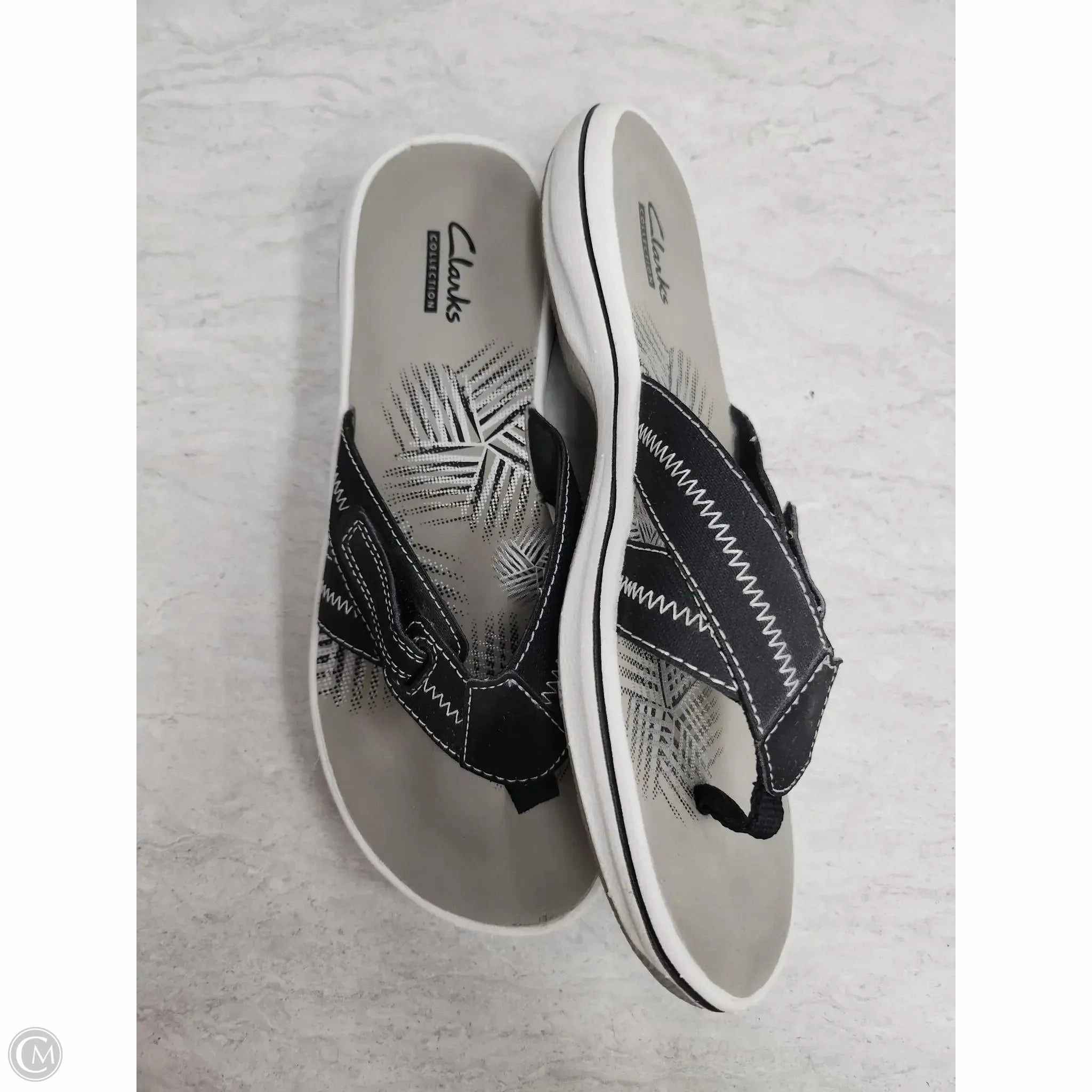 Sandals Flats By Clarks In Black & Grey, Size: 6 Leather Footwear