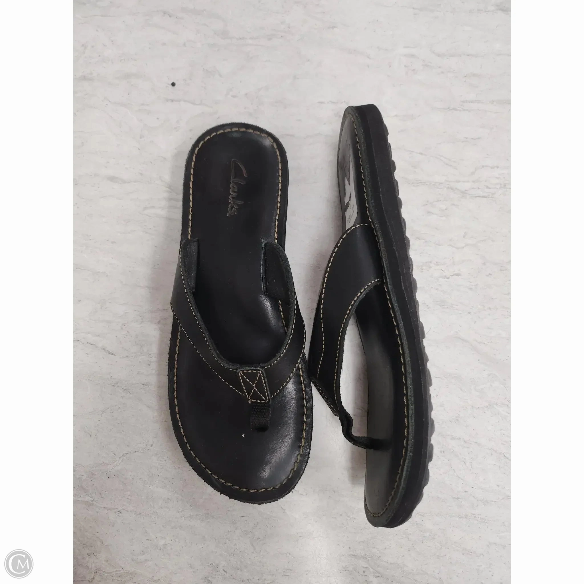 Sandals Flats By Clarks In Black, Size: 10 Leather Footwear