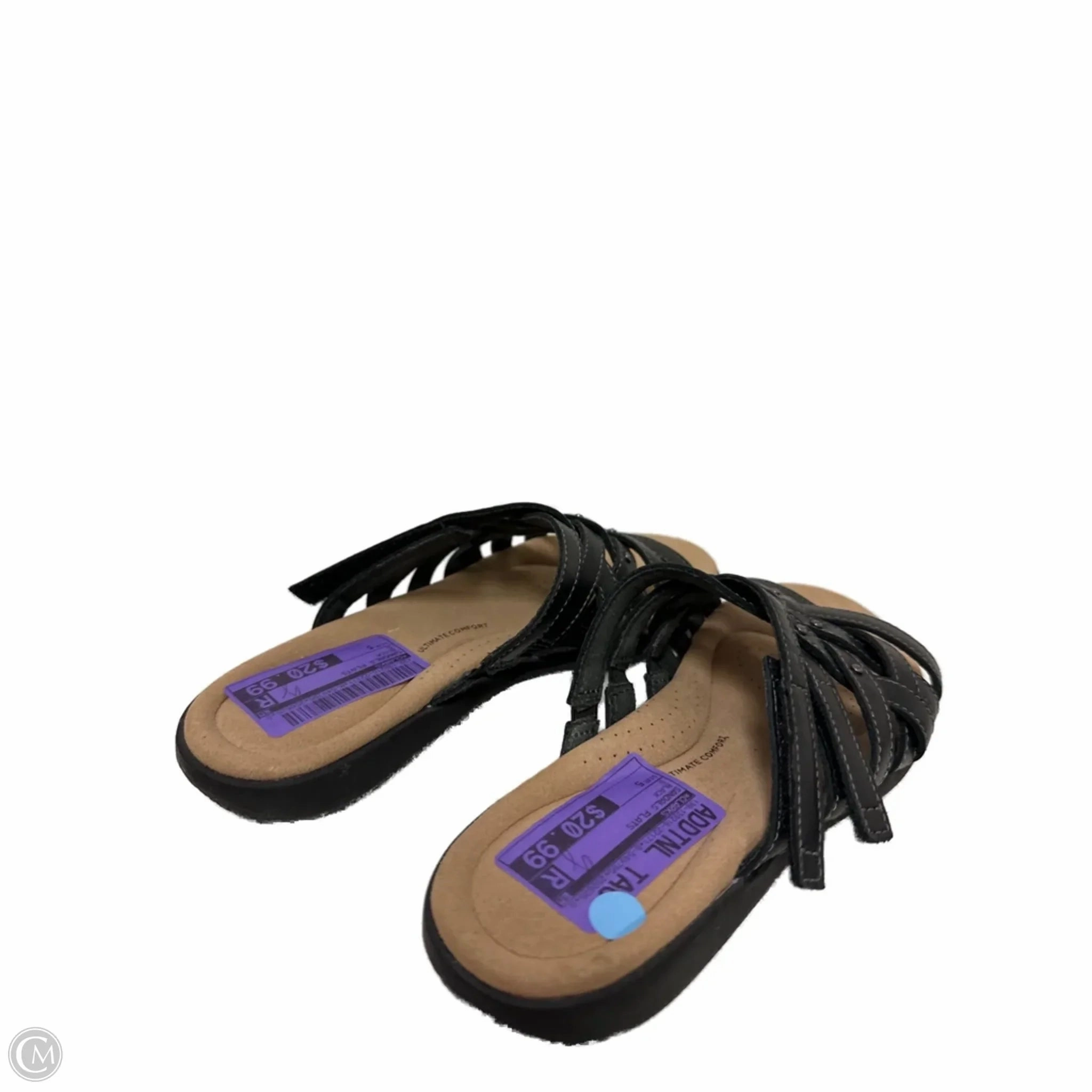 Sandals Flats By Clarks In Black, Size: 5 Leather Footwear
