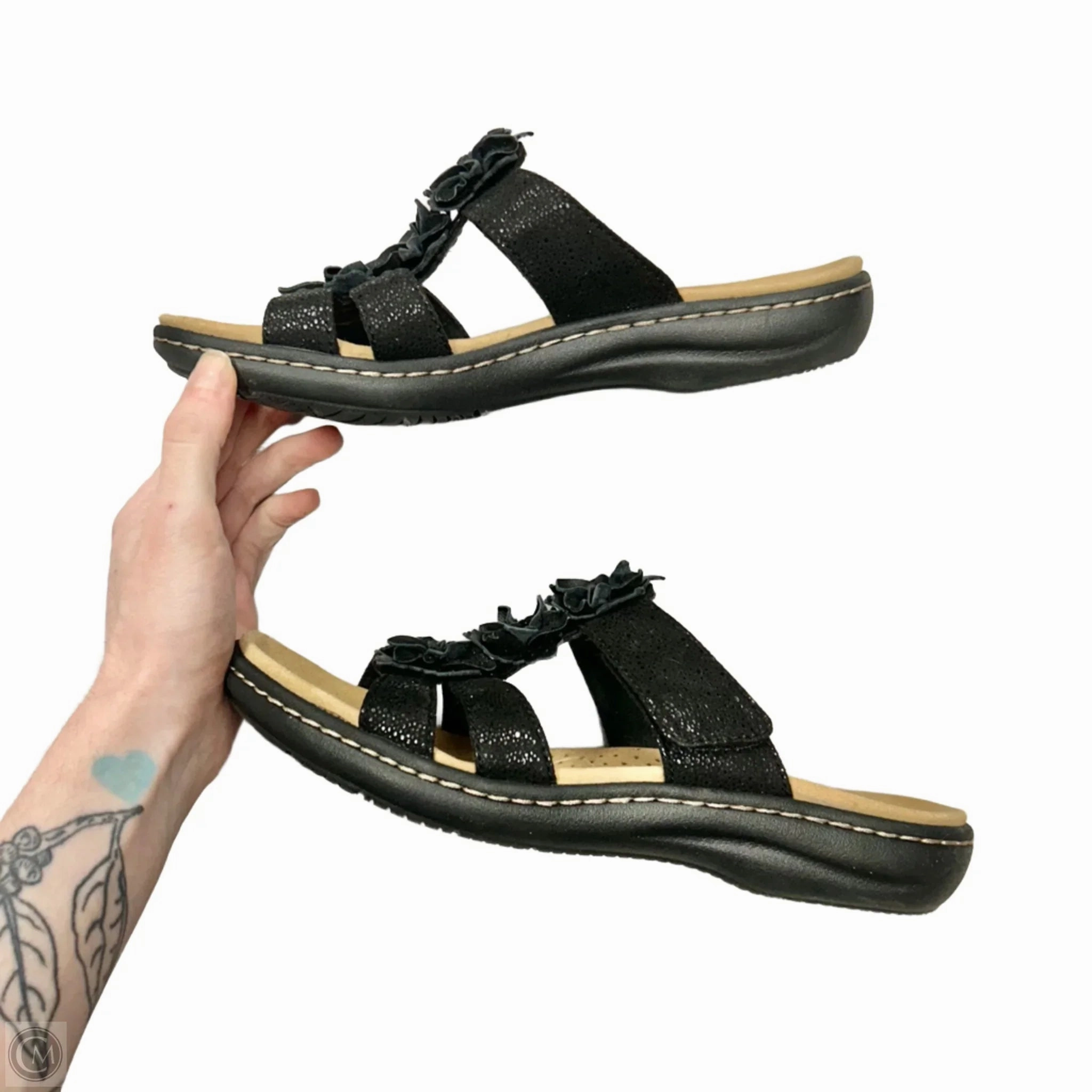 Sandals Flats By Clarks In Black, Size: 6.5 Leather Footwear