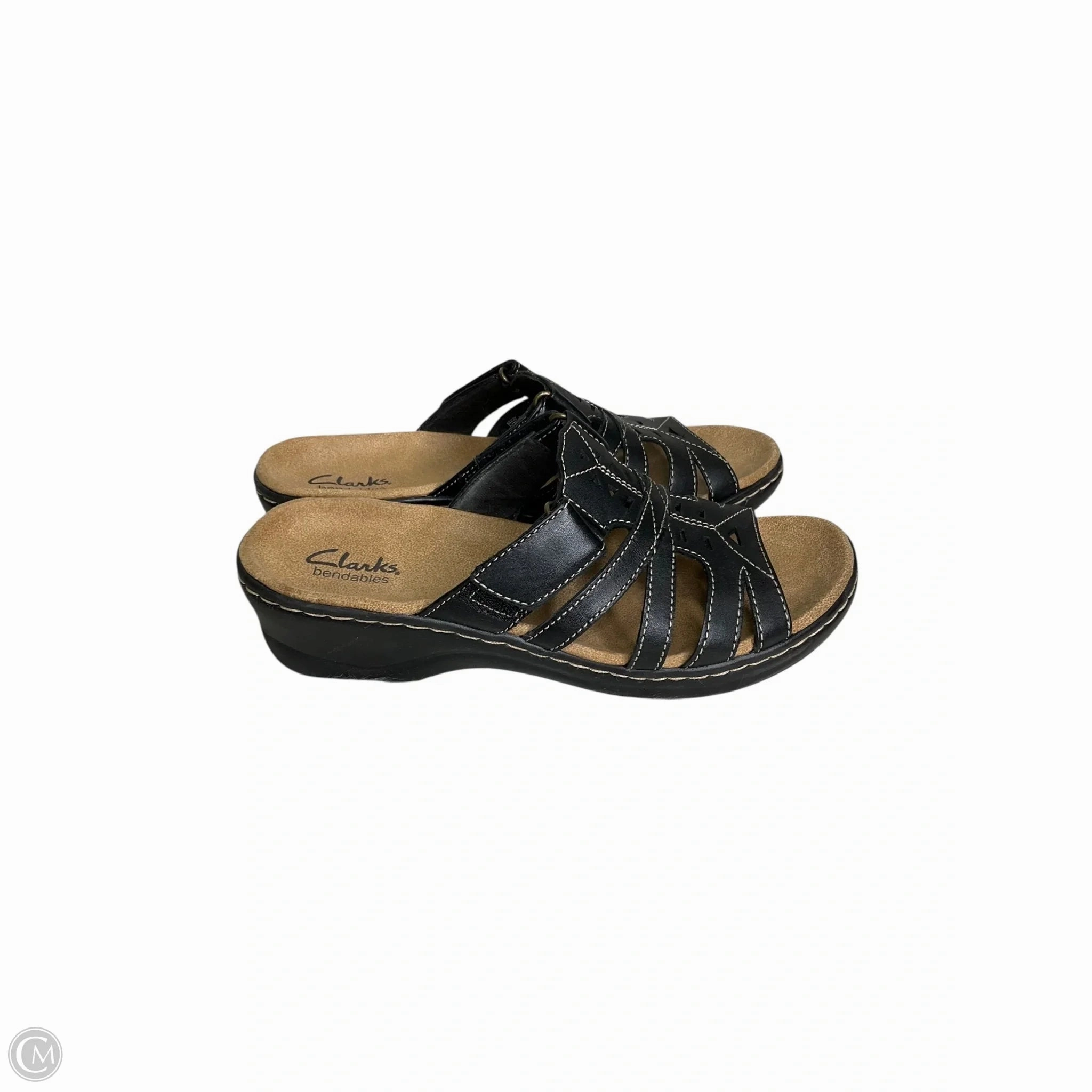 Sandals Flats By Clarks In Black, Size: 8 Leather Footwear