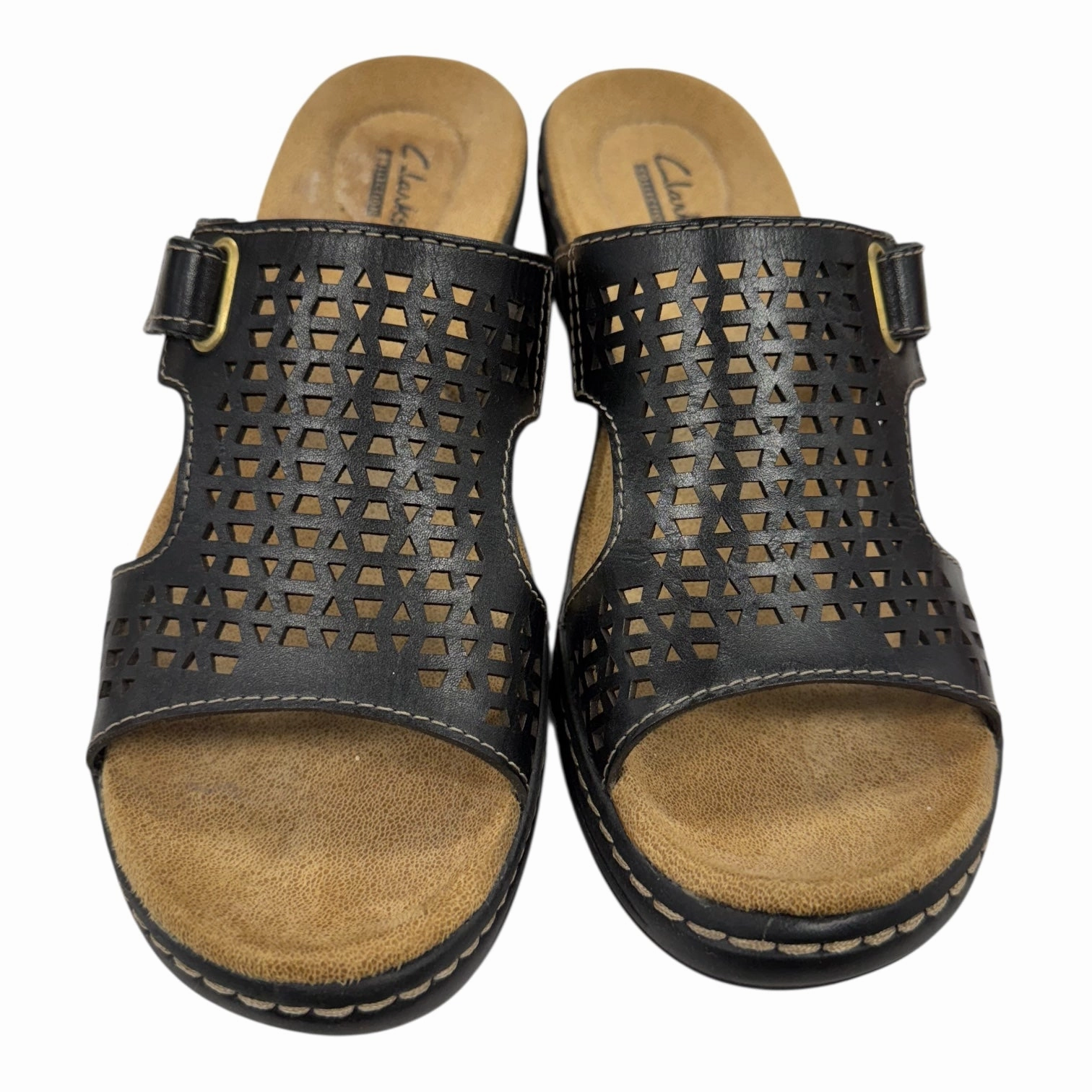Sandals Flats By Clarks In Black, Size:8 Leather Footwear