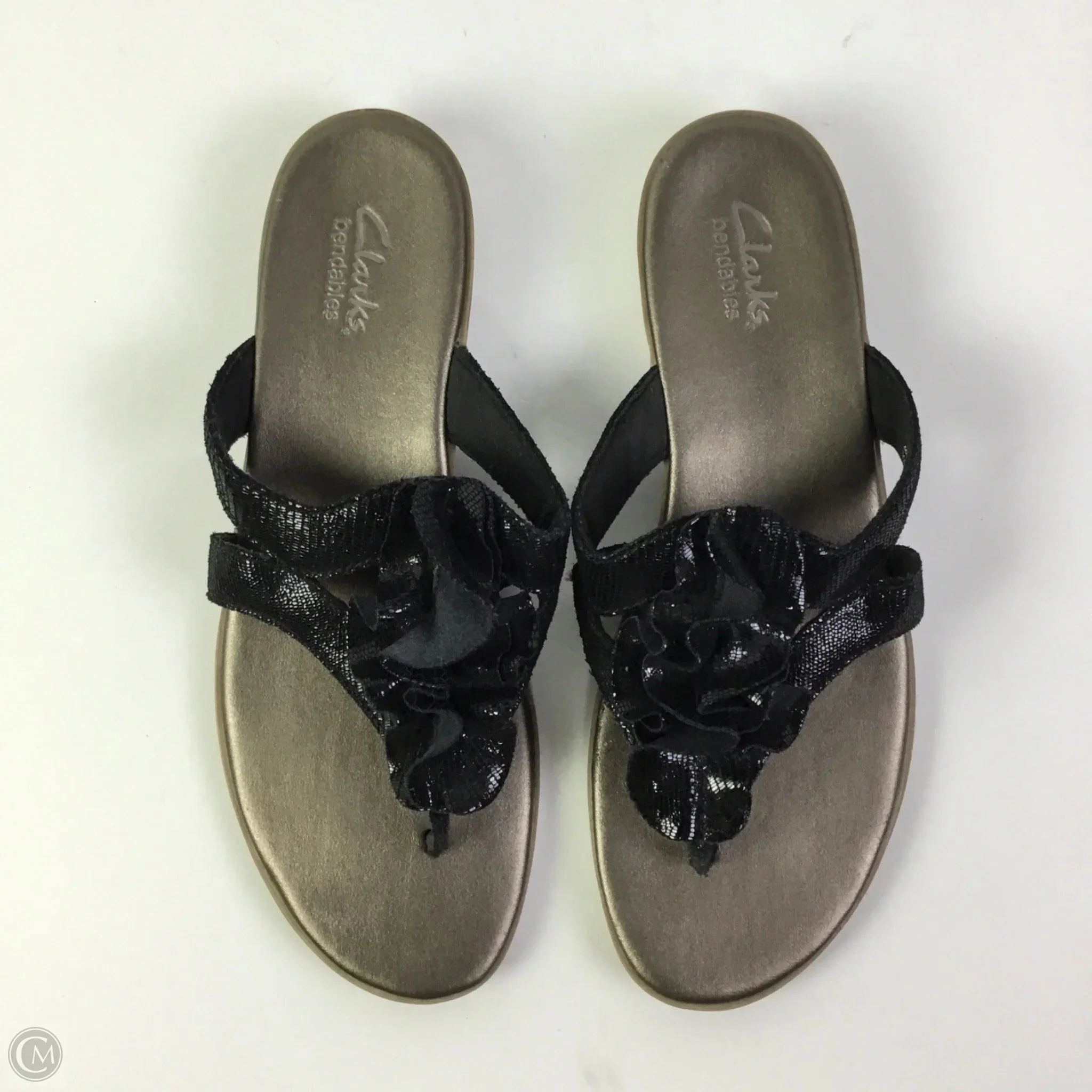 Sandals Flats By Clarks In Black, Size: 9 Leather Footwear