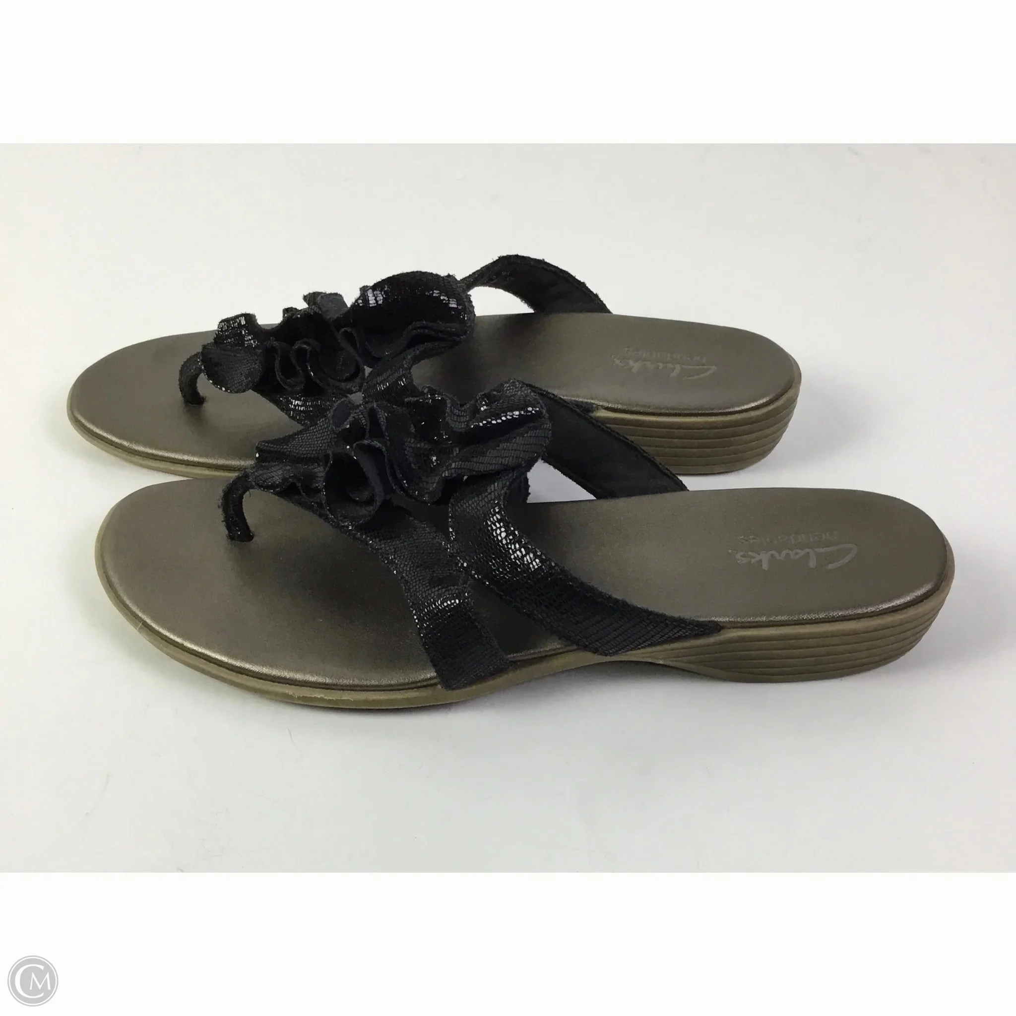 Sandals Flats By Clarks In Black, Size: 9 Leather Footwear