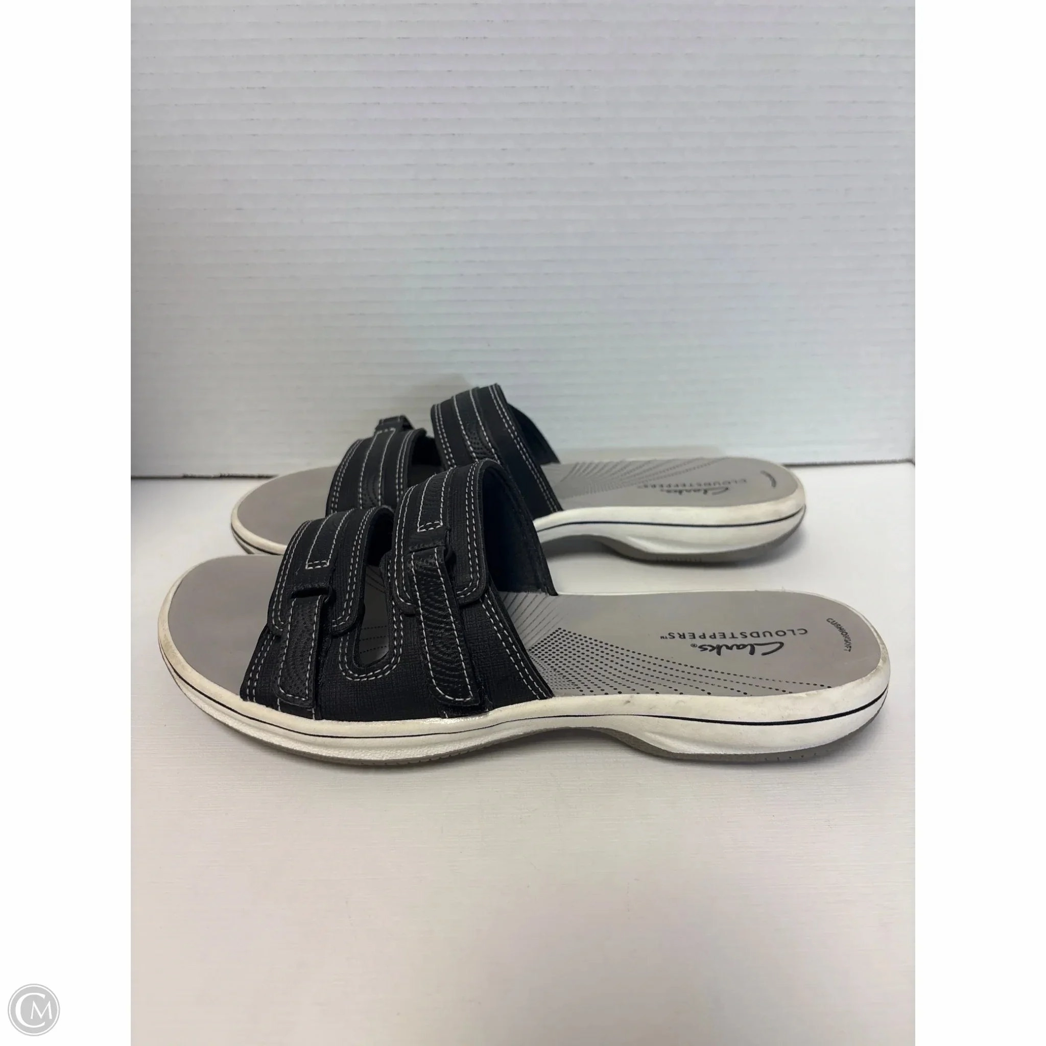 Sandals Flats By Clarks In Black, Size: 9 Leather Footwear