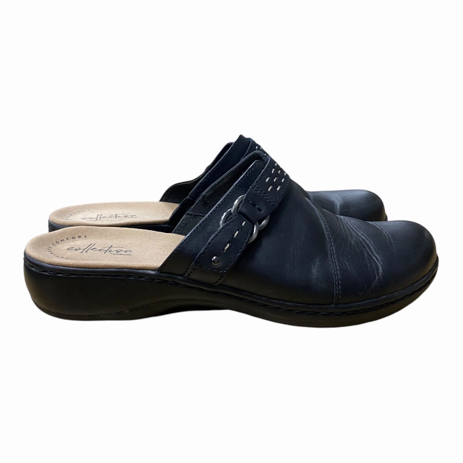 Sandals Flats By Clarks In Black, Size:9 Leather Footwear