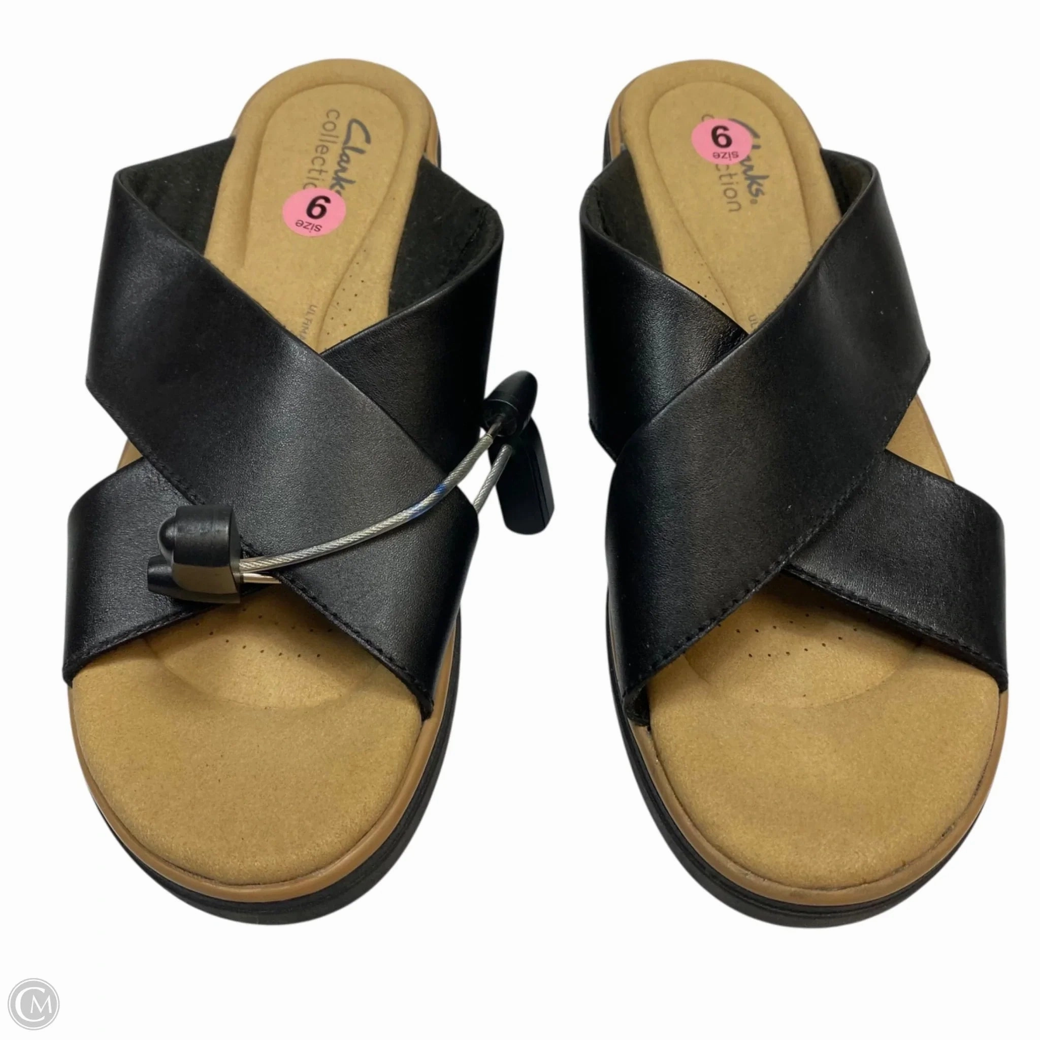 Sandals Flats By Clarks In Black, Size: 9 Leather Footwear