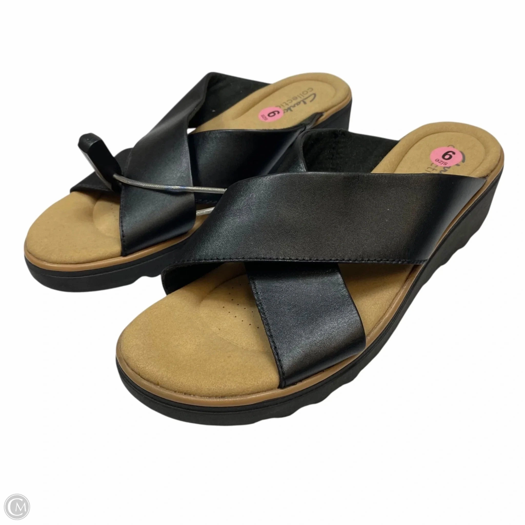 Sandals Flats By Clarks In Black, Size: 9 Leather Footwear