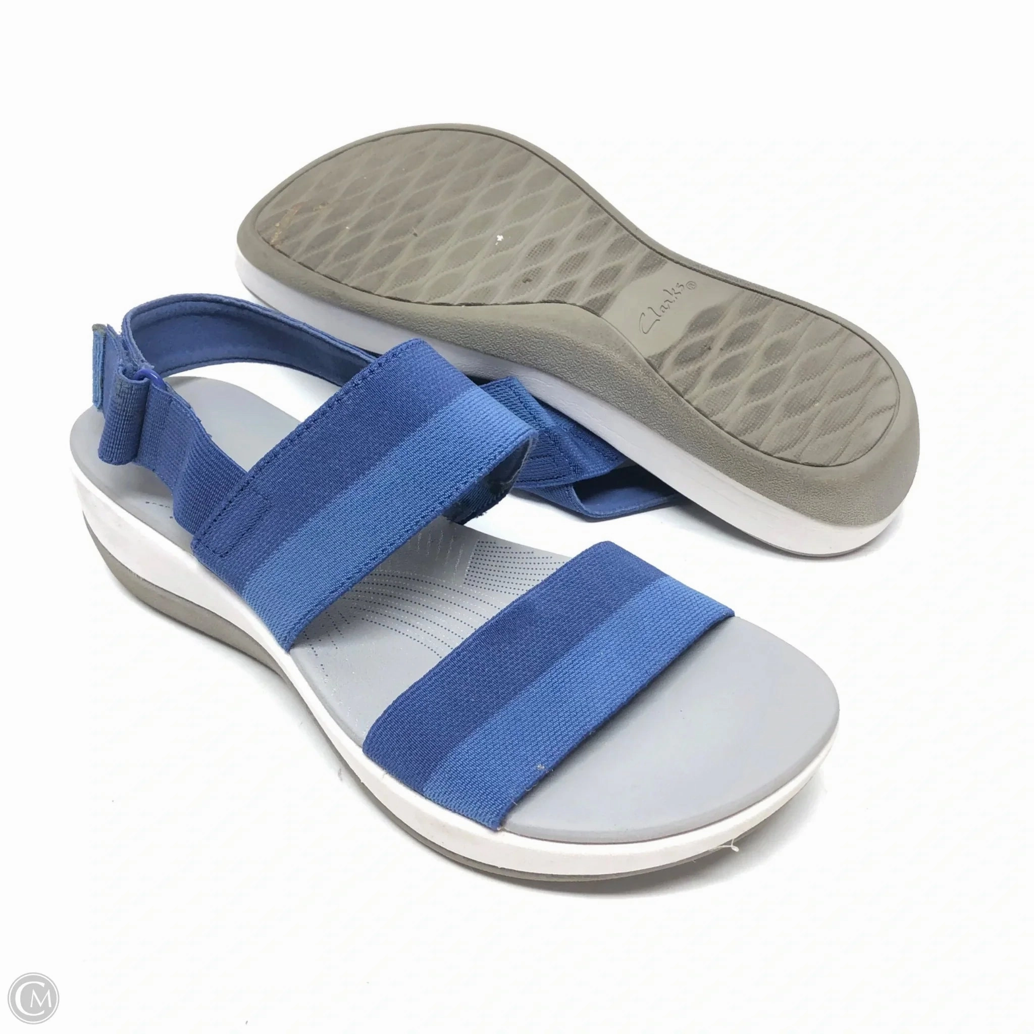 Sandals Flats By Clarks In Blue & Grey, Size: 8 Leather Footwear
