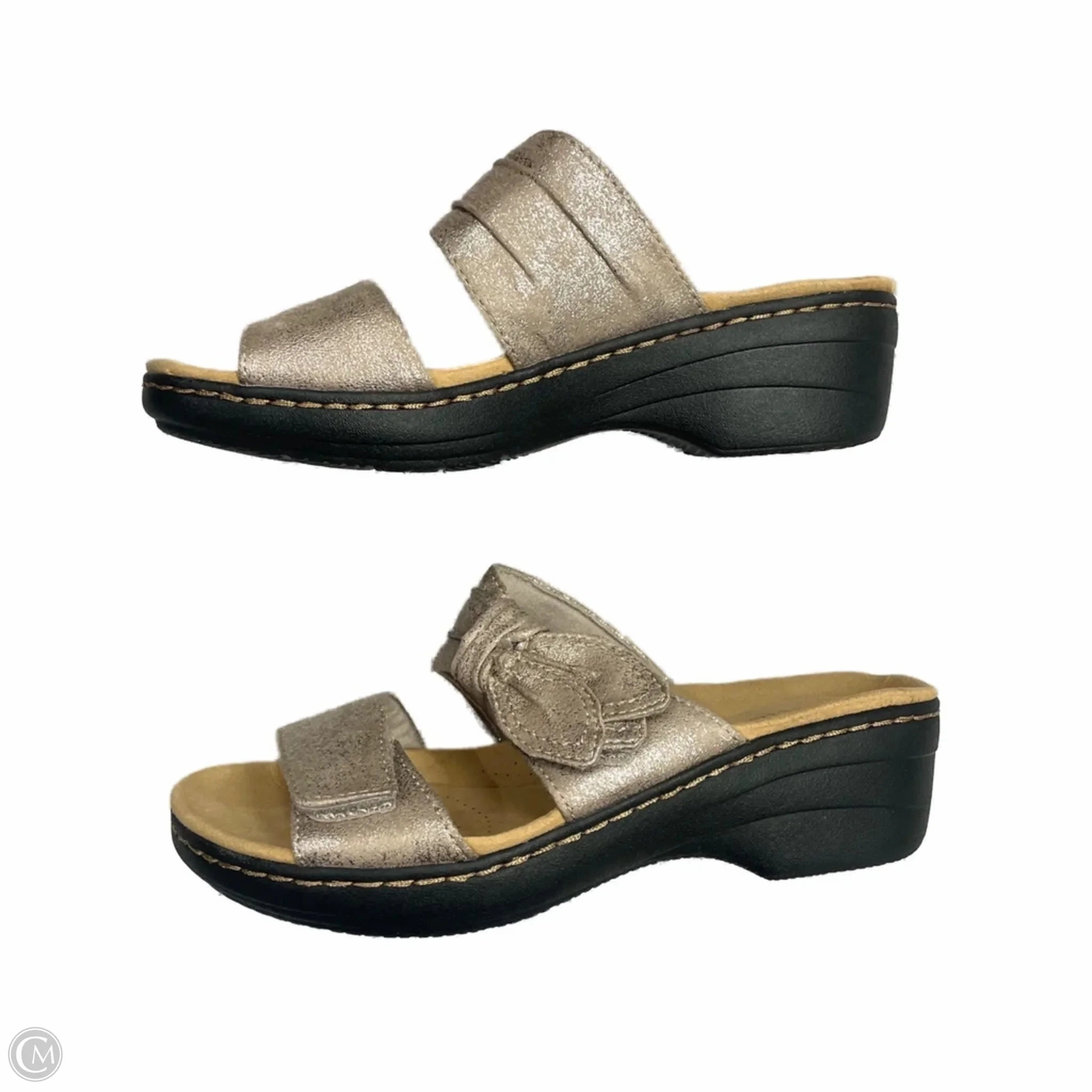 Sandals Flats By Clarks In Bronze, Size: 6.5 Leather Footwear