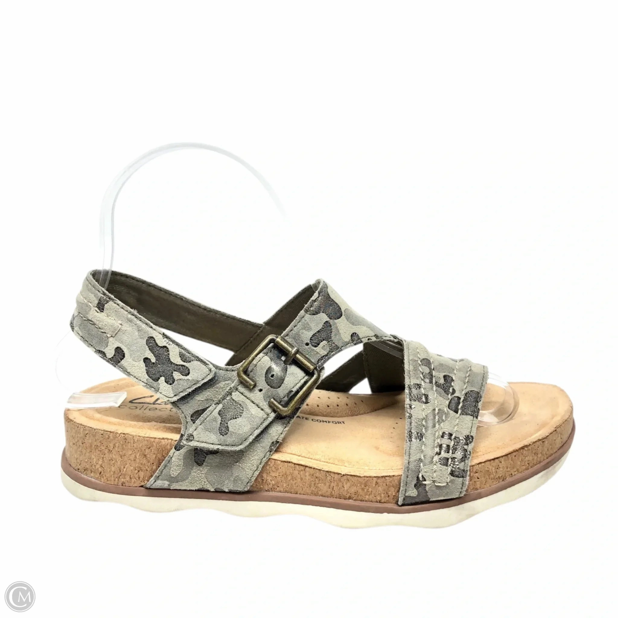 Sandals Flats By Clarks In Camouflage Print, Size: 7 Leather Footwear