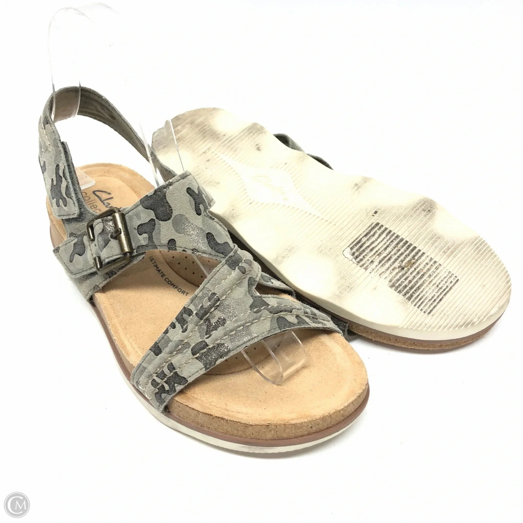 Sandals Flats By Clarks In Camouflage Print, Size: 7 Leather Footwear