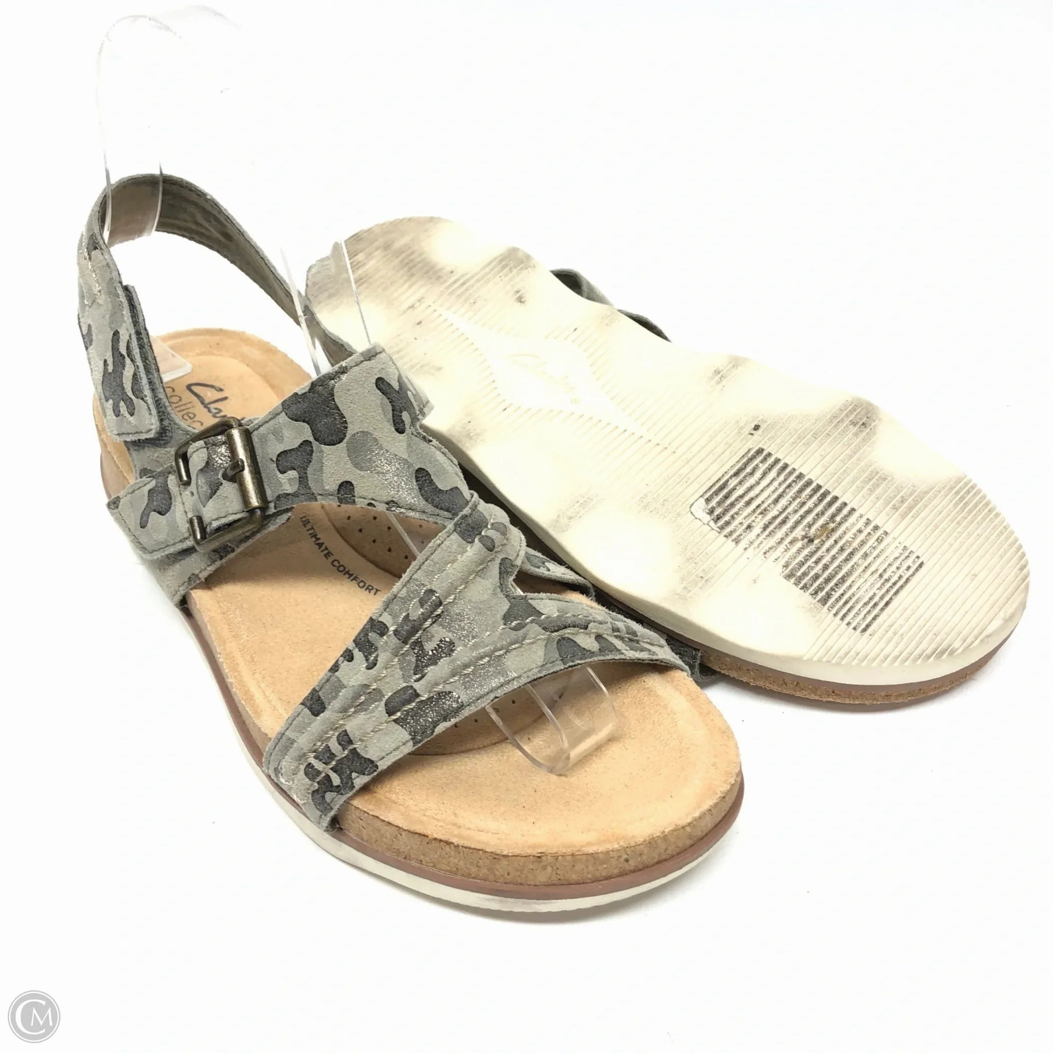 Sandals Flats By Clarks In Camouflage Print, Size: 7 Leather Footwear