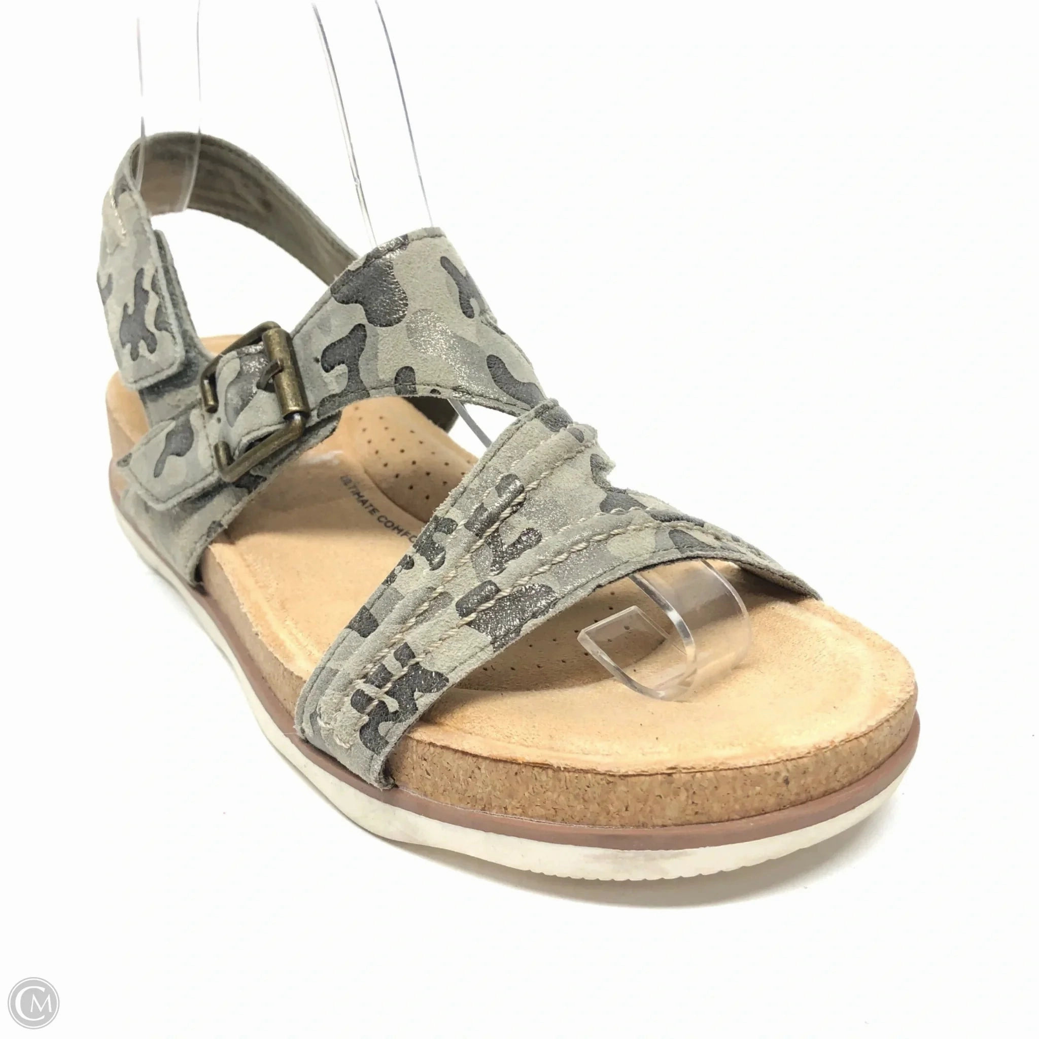 Sandals Flats By Clarks In Camouflage Print, Size: 7 Leather Footwear