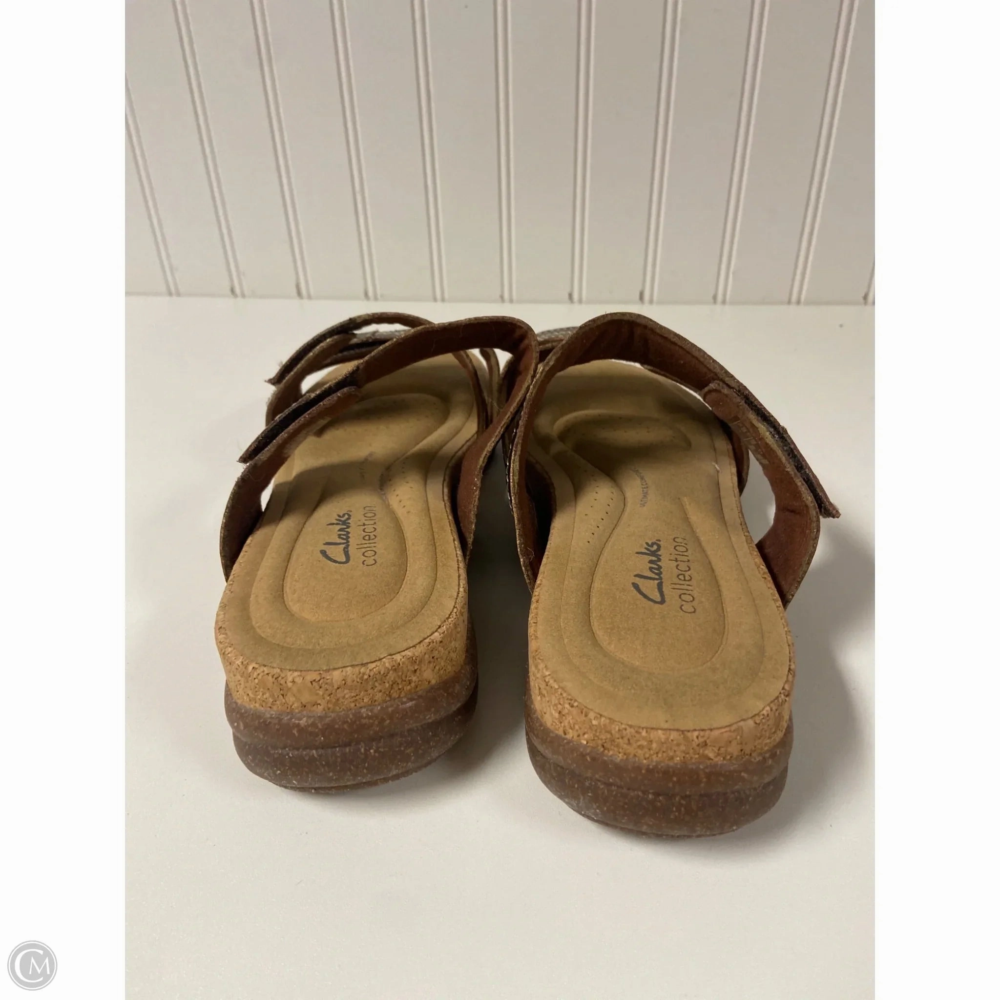 Sandals Flats By Clarks In Copper, Size: 9.5 Leather Footwear
