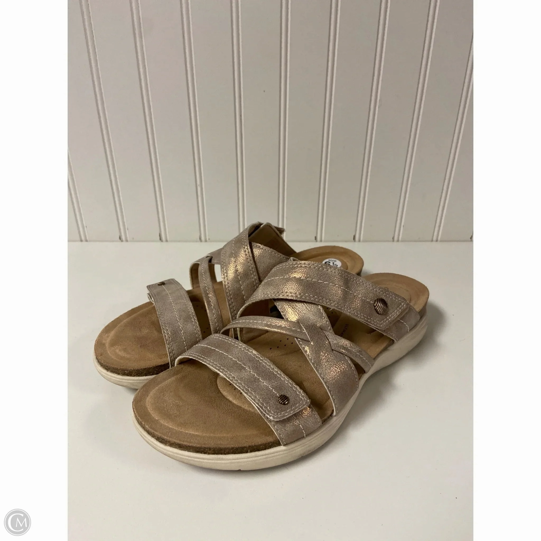 Sandals Flats By Clarks In Gold, Size: 6.5 Clarks leather shoes for daily wear