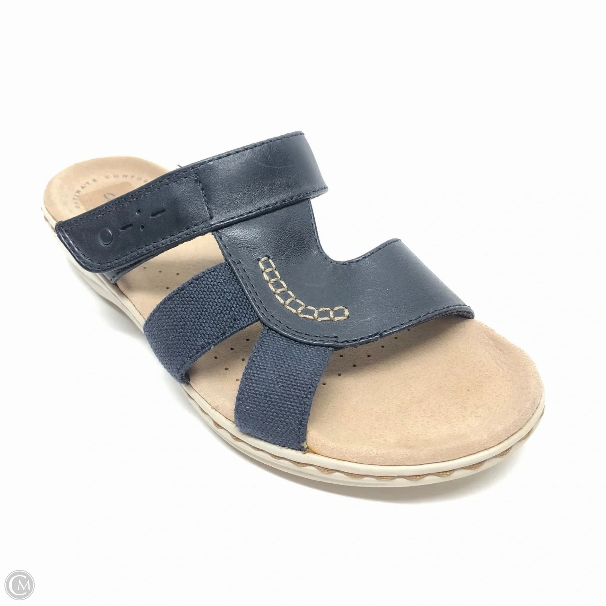 Sandals Flats By Clarks In Navy, Size: 6 Leather Footwear