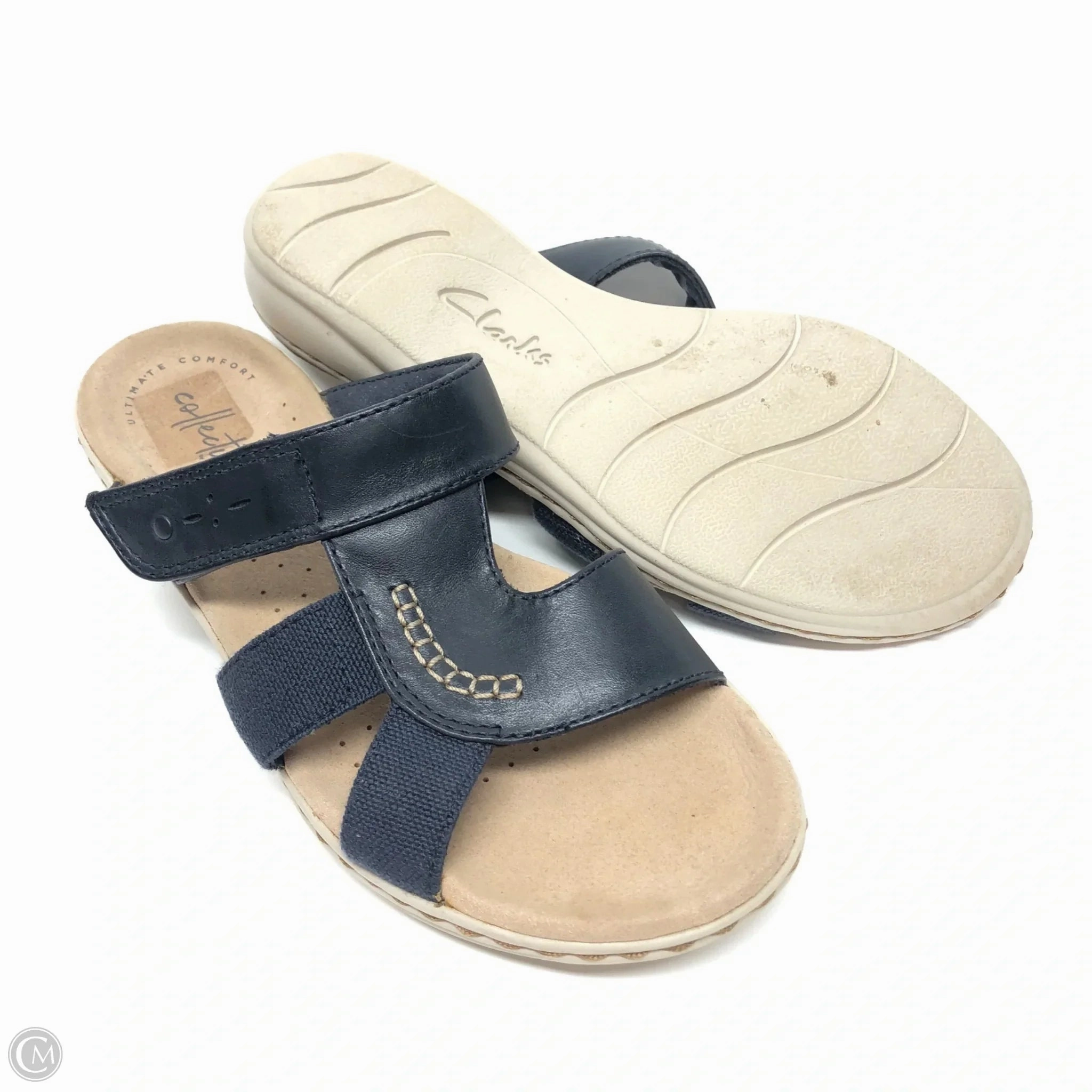 Sandals Flats By Clarks In Navy, Size: 6 Leather Footwear