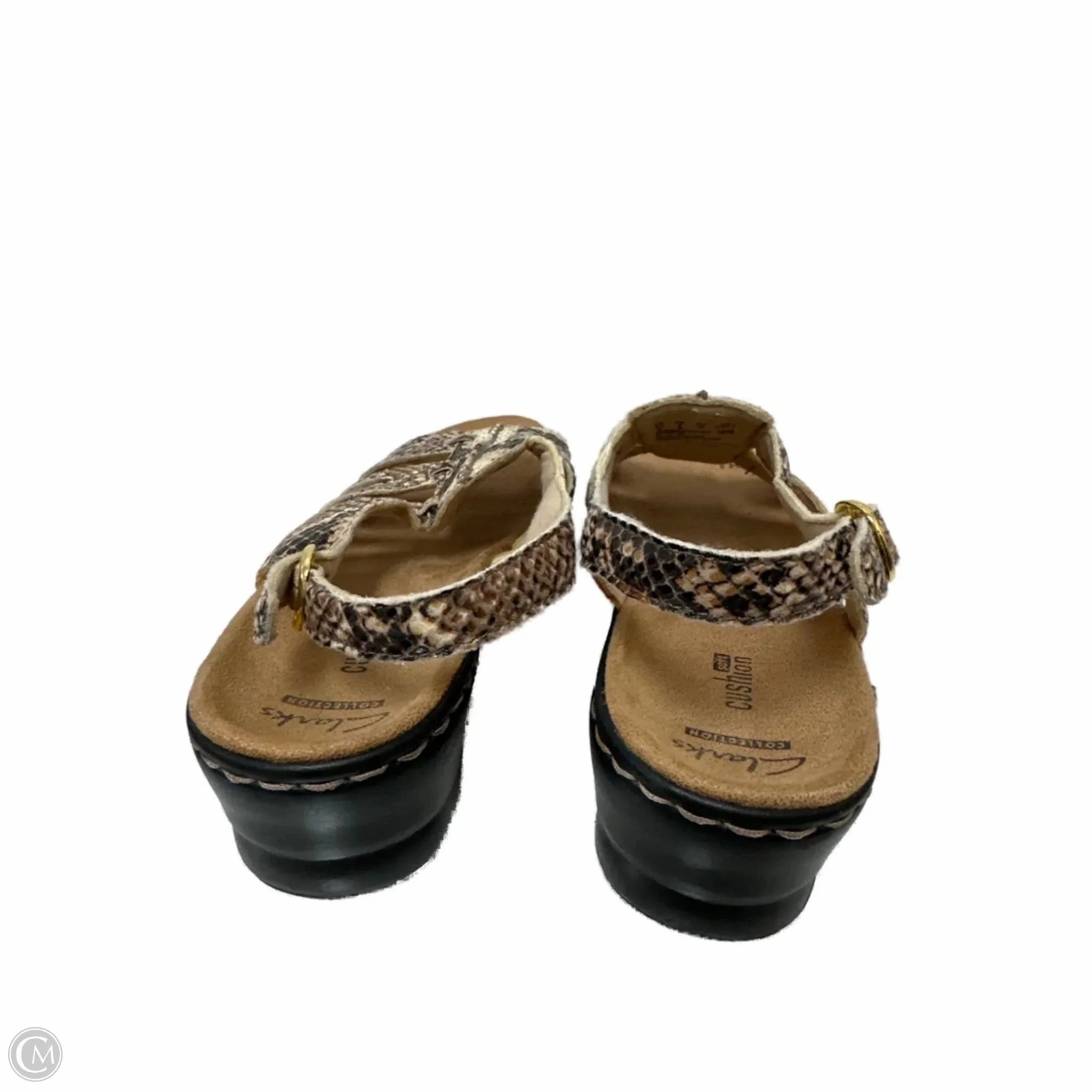 Sandals Flats By Clarks In Snakeskin Print, Size: 8 Leather Footwear