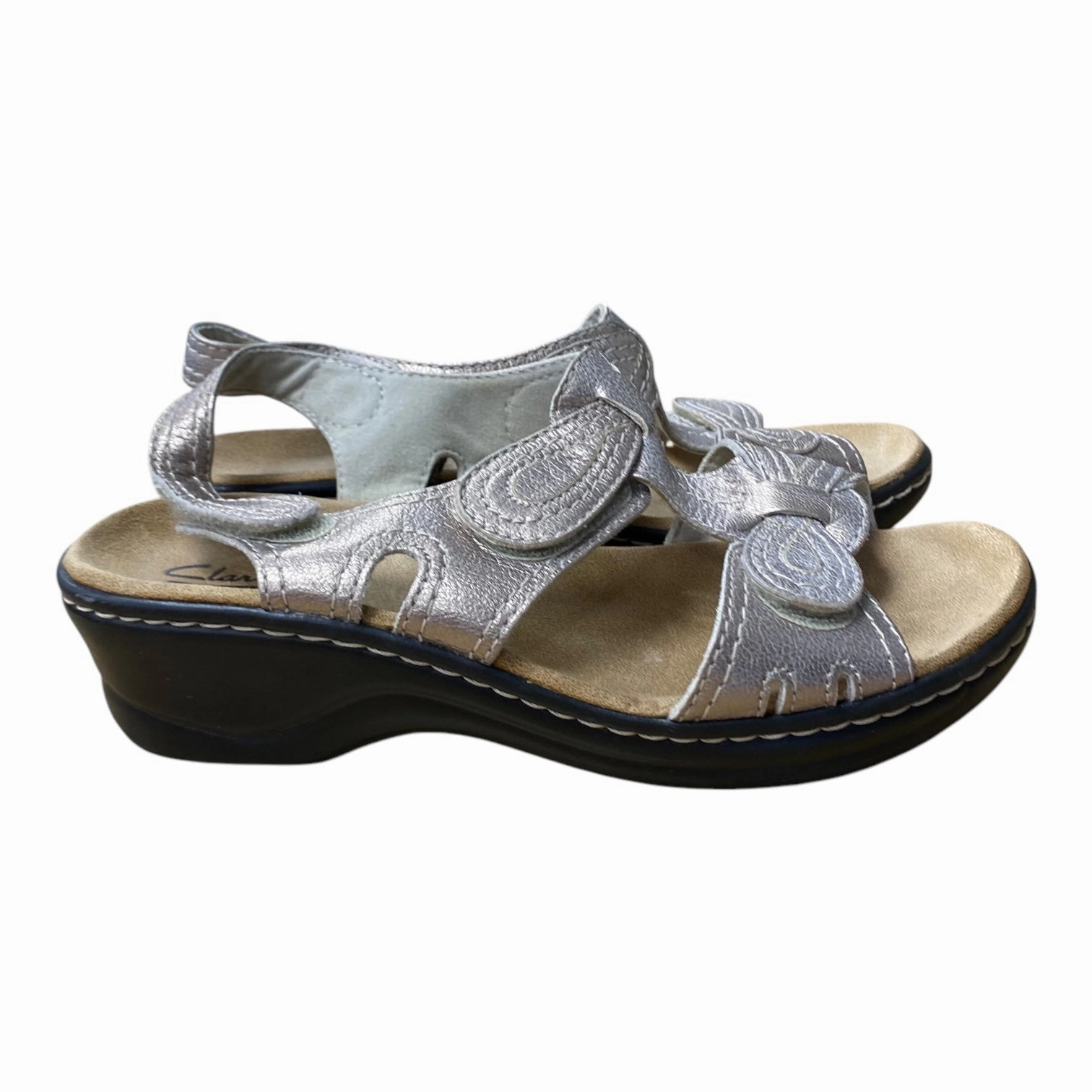 Sandals Flats By Clarks In Tan, Size:7 Leather Footwear