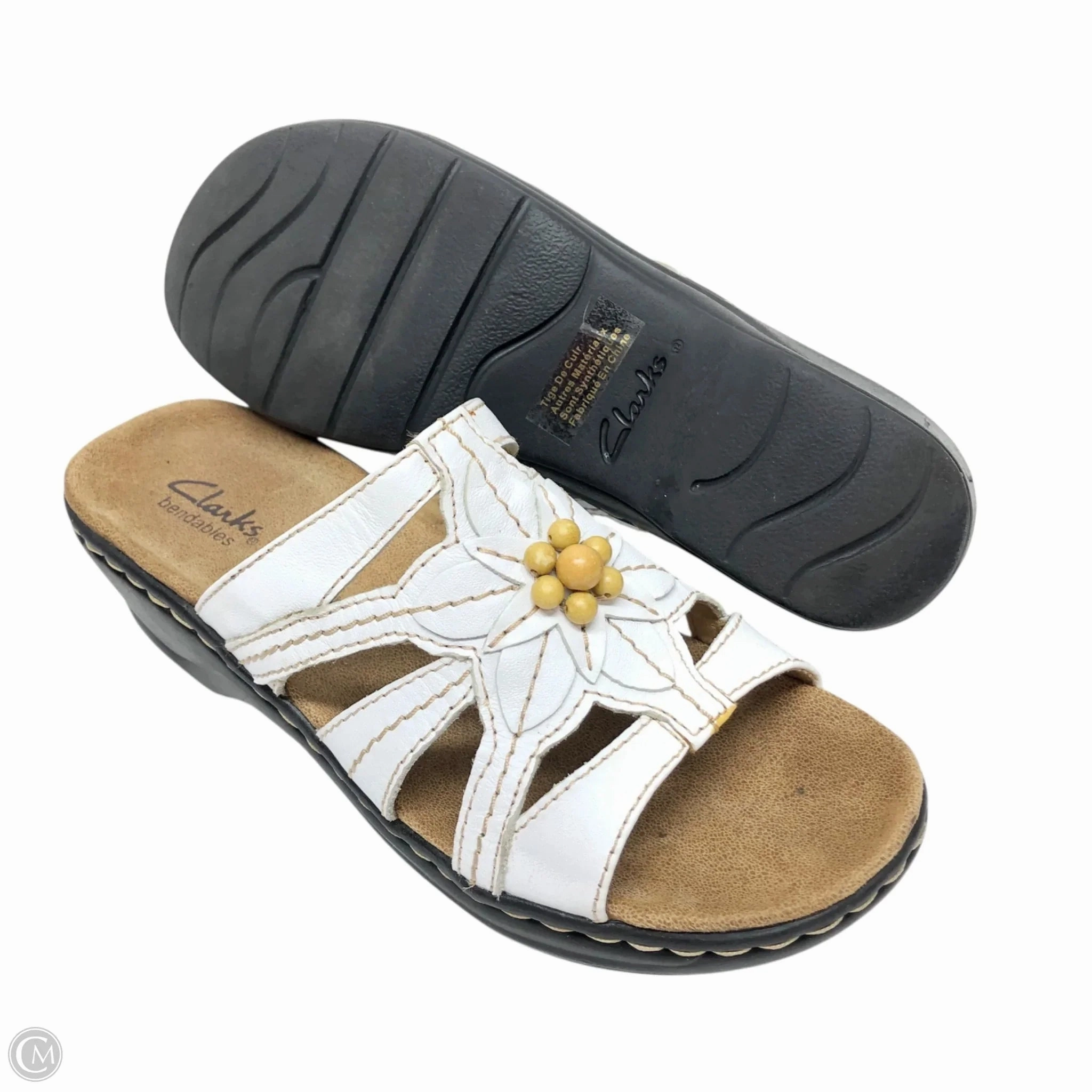 Sandals Flats By Clarks In White, Size: 6 Leather Footwear
